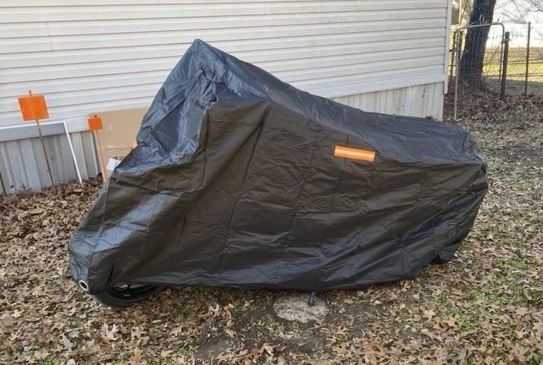 Universal Motorcycle Cover Waterproof Outdoor Storage All Weather Rain Snow Sun Winter All Season Durable with Lockholes & Night Reflective Black Oxford 108