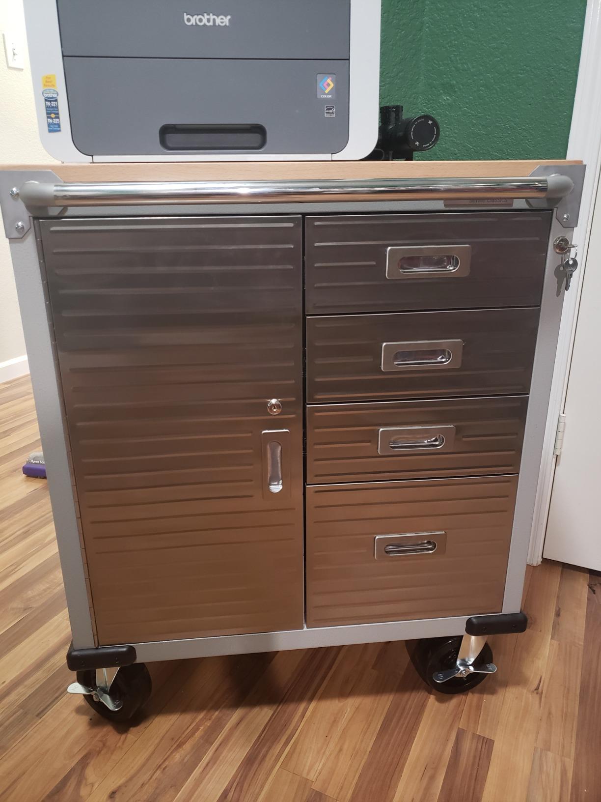 Seville Classics UltraHD Heavy Duty Rolling Cabinet Workbench Table w/Solid Wood Top, 1-Door, 2-Drawer customer photo 2