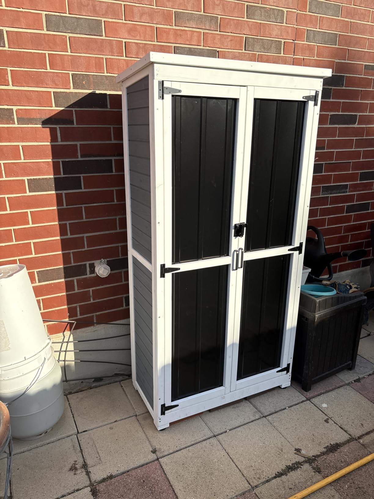 GDLF Outdoor Storage Cabinet, Wood & Metal Garden Shed, Tall Tool Organizer customer photo 2