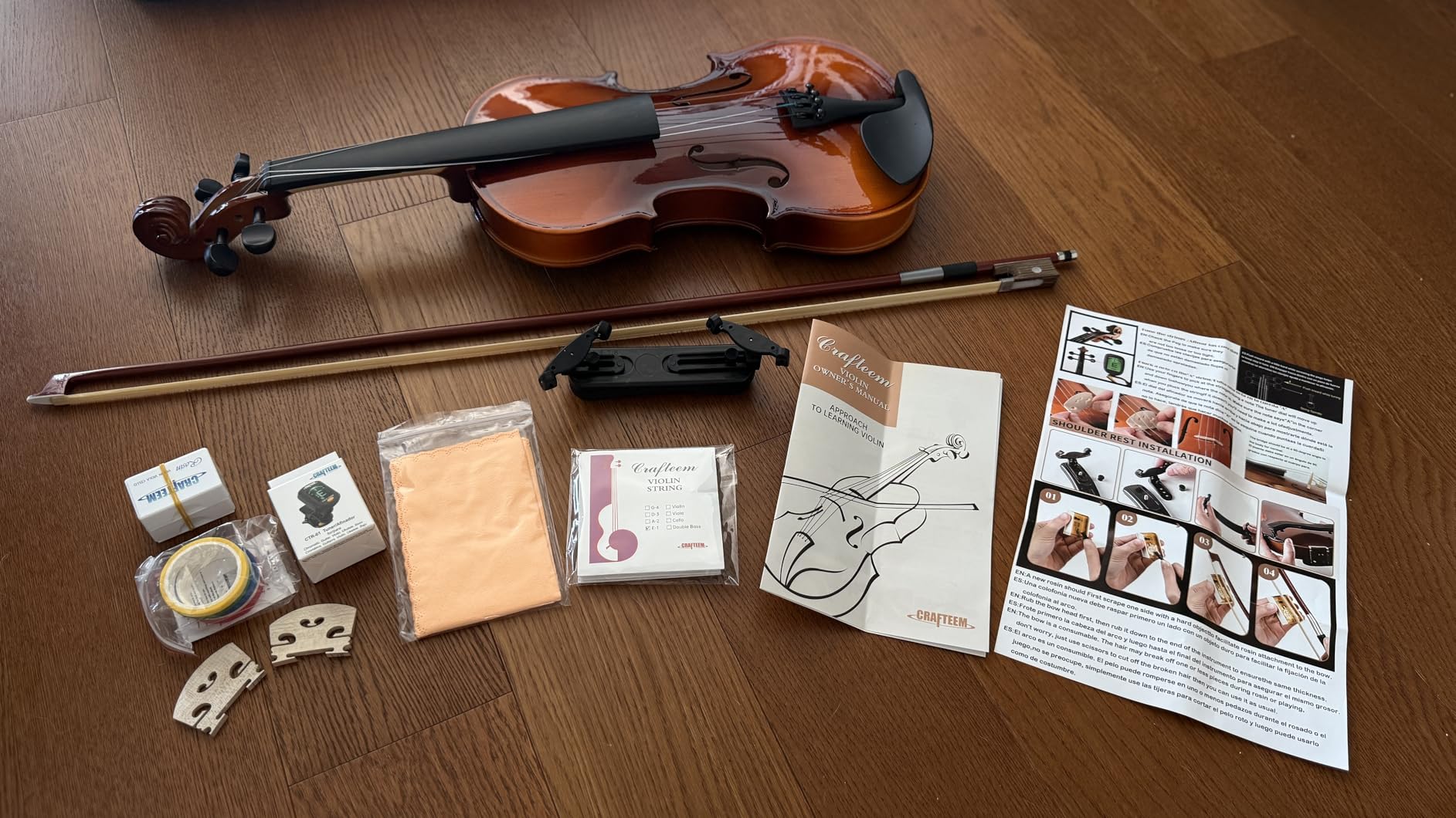 Crafteem 4/4 Full Size Fiddle Purple Colored Premium Violin Outfit for Beginners Adults Kids With 5 Color Fingering Tape- Handcrafted Student Beginner Violin. (Purple, 4/4 Full) customer photo 2