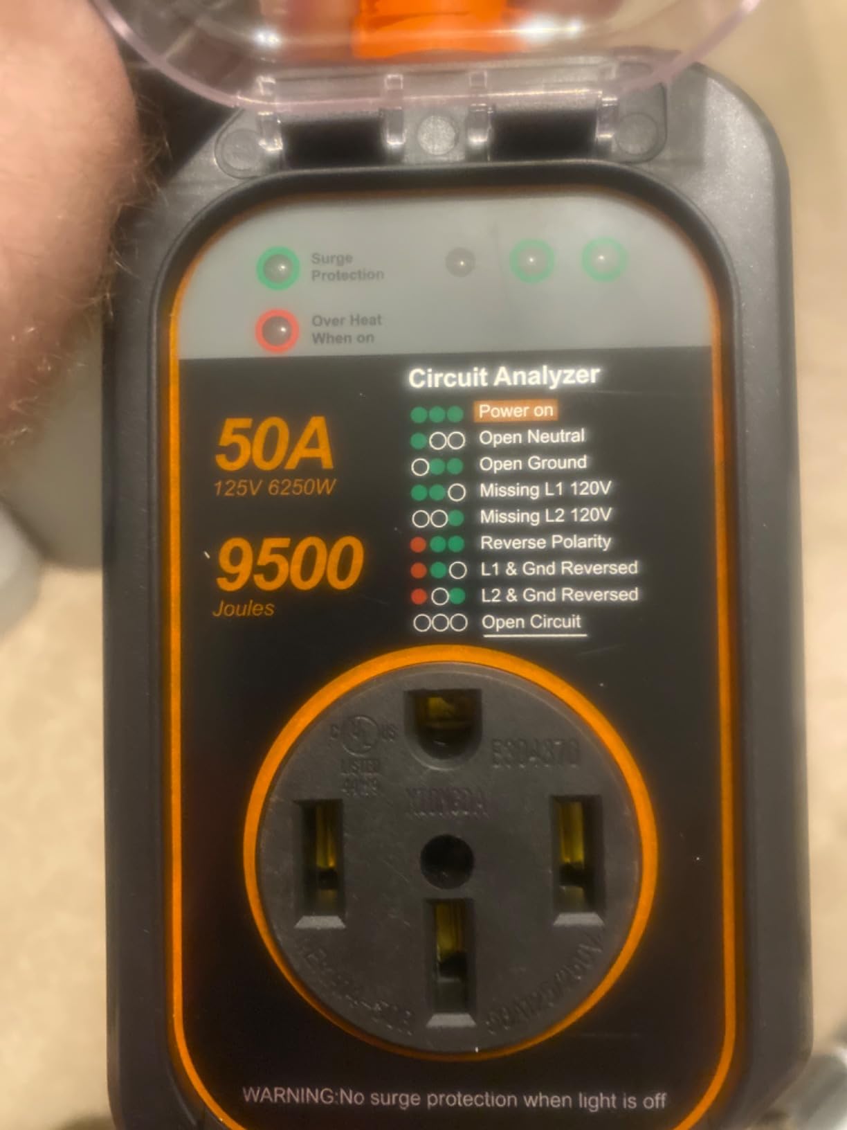 GEARGO RV Surge Protectors 50 Amp Waterproof, [𝟐𝟎𝟐𝟔 𝐍𝐞𝐰 𝐔𝐩𝐠𝐫𝐚𝐝𝐞𝐝] RV Circuit Analyzer, Full Protection RV Adapter Plug for Camper(Orange) customer photo 2