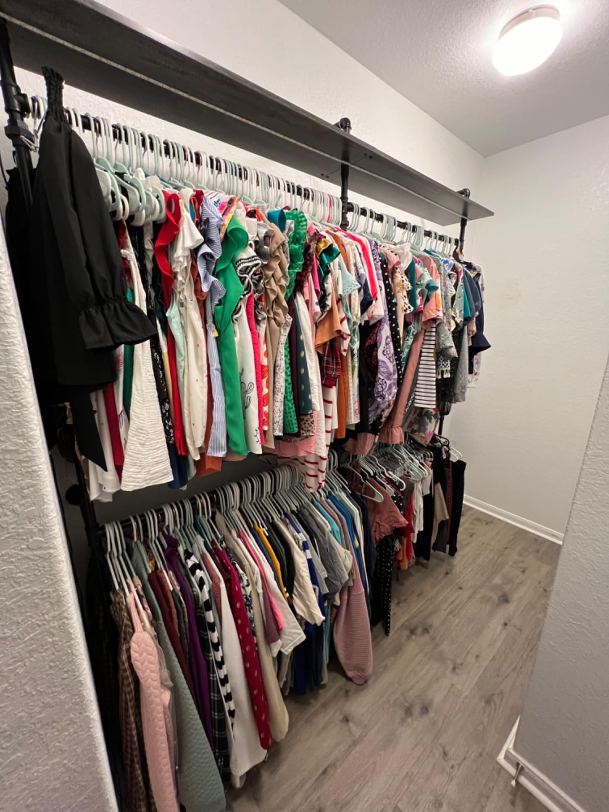 Aheaplus Industrial Pipe Clothing Rack, 118.3 inch Closet System with RGB LED, Wall Mounted Heavy Duty Closet Organizer with 6 Hanging Rod & Shelf, Large Walk-in Closet Wardrobe Clothes Rack, Black customer photo 1