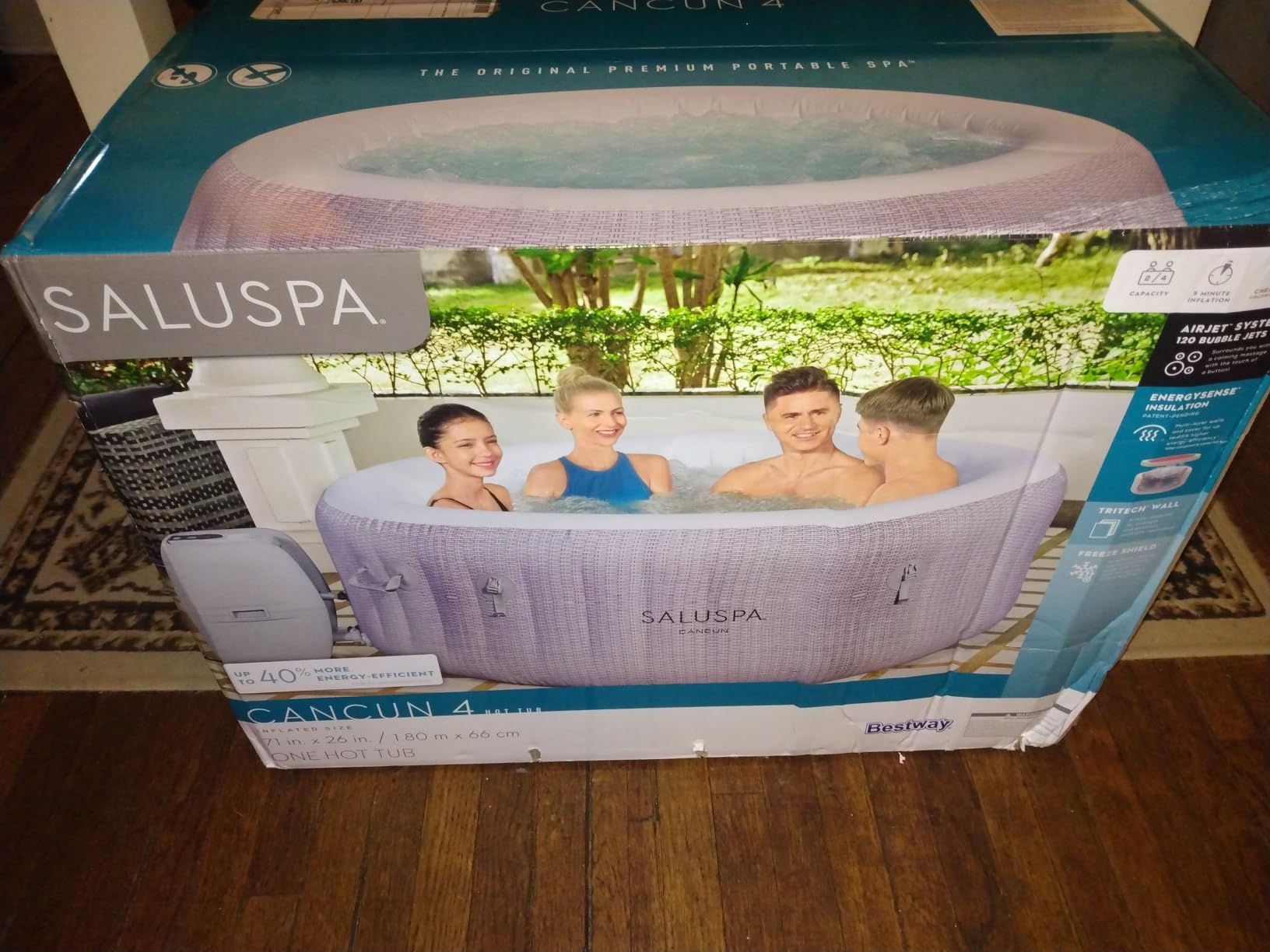 Bestway SaluSpa Aruba Energy-Efficient AirJet 2-3 Person Inflatable Hot Tub | Portable Outdoor Spa with EnergySense Thermal Cover, Freeze Shield Technology, 110 Bubble Jets, 67