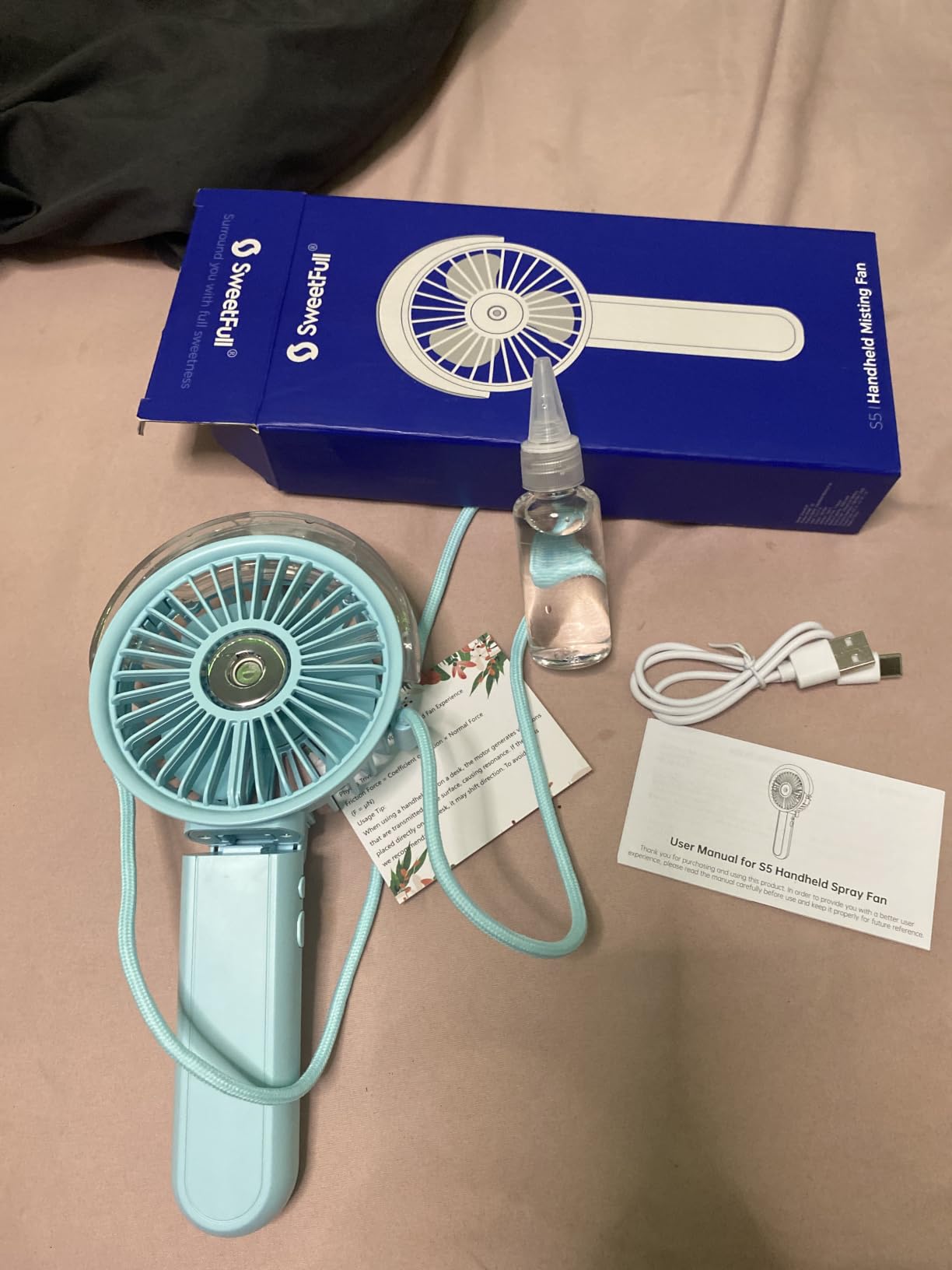 SWEETFULL Portable Misting Fan - 180° Foldable Handheld Personal Fan with Mist Spray, 3 Speeds, 30ml Water Tank, USB Rechargeable for Travel, Outdoors, Makeup, Camping, Home, and Office Use customer photo 2
