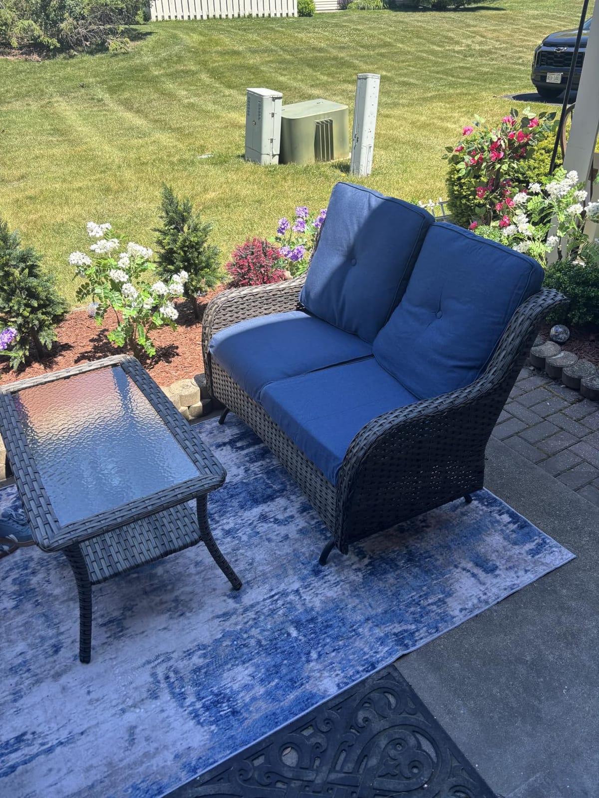 Outdoor Coffee Table - Patio Rattan Wicker Coffee Table with Tempered Glass Top and 2-Tier Storage Outdoor Table for Deck Porch Balcony Garden - Brown customer photo 1