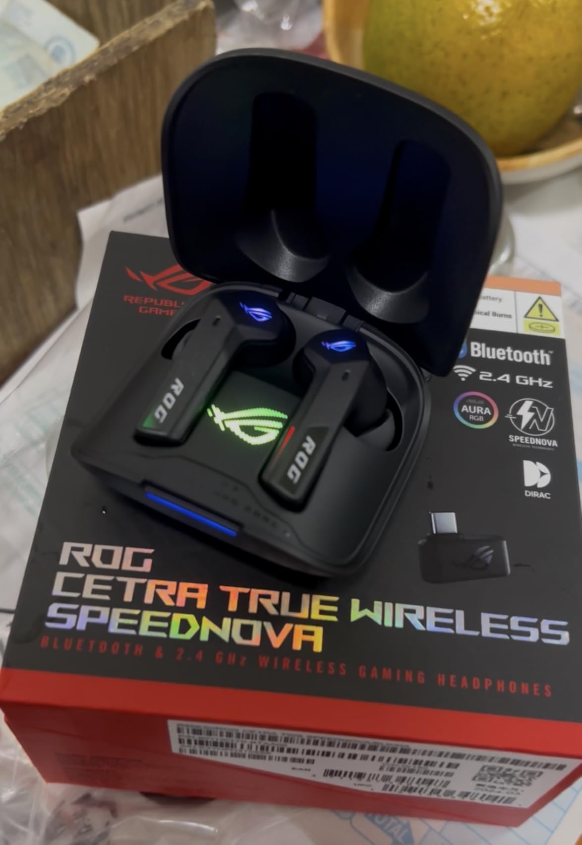 ASUS ROG Cetra True Wireless SpeedNova Gaming Earbuds – Dual-Mode (BT, 2.4GHz), Dirac Opteo, Bone-Conduction AI Mic, Adaptive ANC, 46Hr Battery, for PC, PS5, PS4, Switch, Mobile, ROG Ally/X - Black customer photo 1