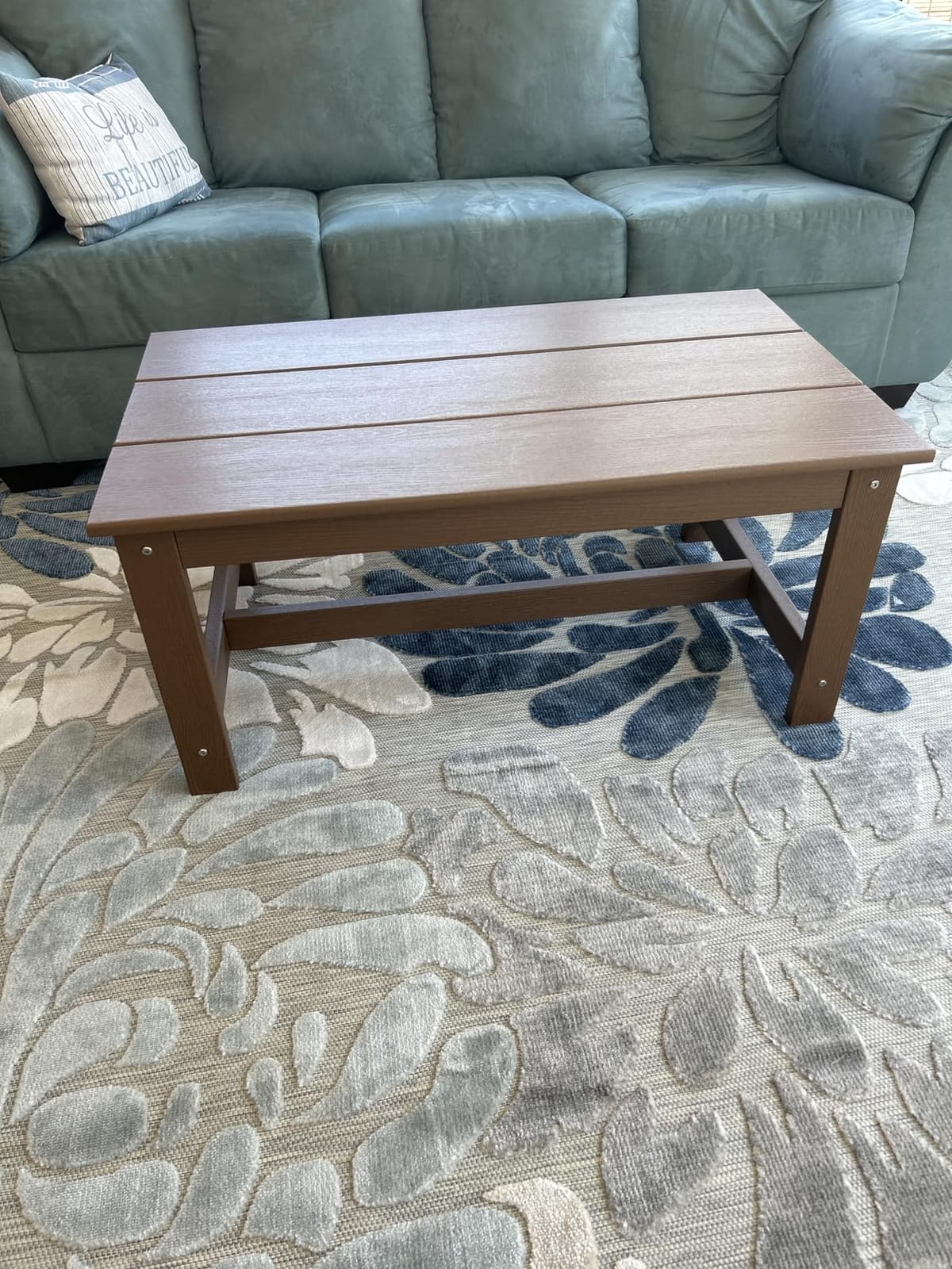 SERWALL HDPE Patio Coffee Table, Rectangle Outdoor Coffee Table, All-Weather Coffee Side Table for Balcony, Poolside, Deck, Garden, Gray customer photo 1