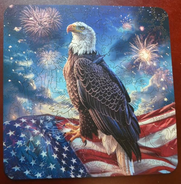 Reouinty Wooden Puzzle for Adults, Eagle Flag 200 Piece 11.2x11.2 in | Jigsaw Puzzle, Independence Day Puzzle, Beautiful Wall Decor, Unique Puzzle, Wood Puzzle for Patriot, Gifts for Family Game customer photo 1