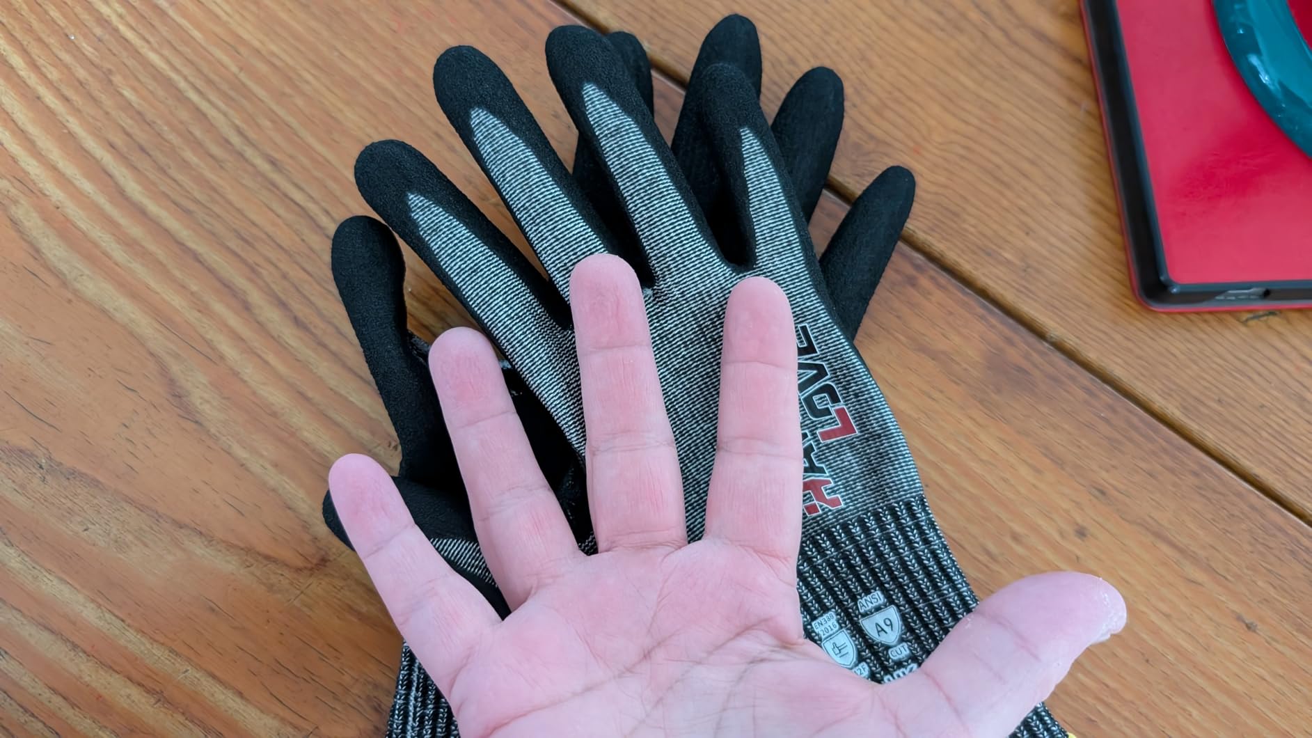 HandLove Cut Resistant Gloves – ANSI A7 Cut Proof Safety Work Gloves | Sandy Nitrile Anti-Slip, Touchscreen, Durable, PFAS Free | Wood Carving, Gardening, Glass Cutting, Car Repair – Blue, 2Pairs, XL customer photo 1