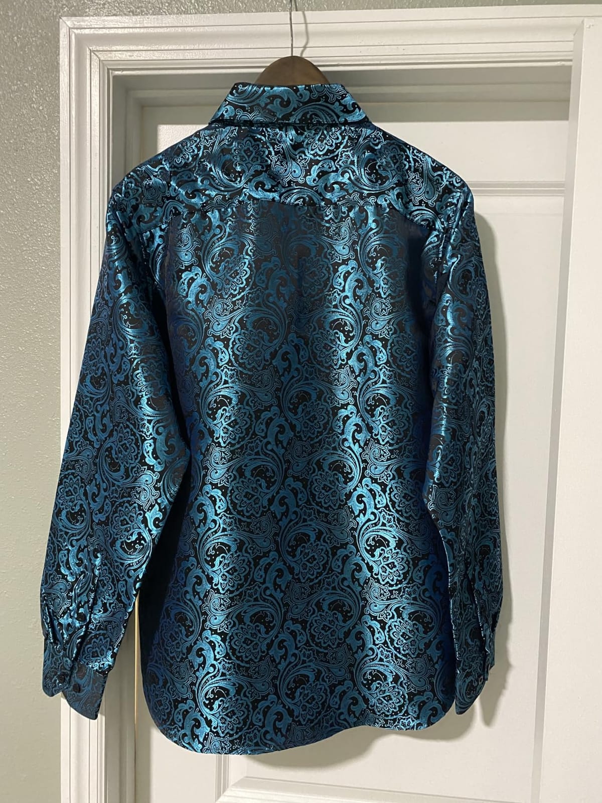 DiBanGu Silk Paisley Dress Shirt for Men Long Sleeve Button Down Shirts customer photo 2