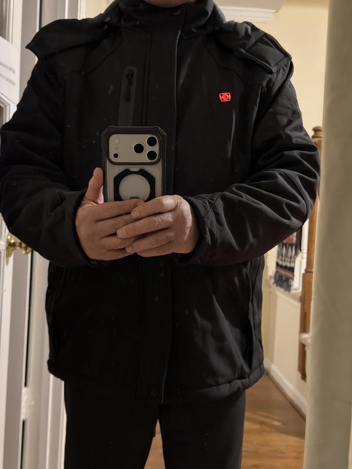 VERGOO Graphene Mens Heated Jackets with 18400mAh Battery Pack Winter Waterproof Electric Self Heating Coat with Hood customer photo 1