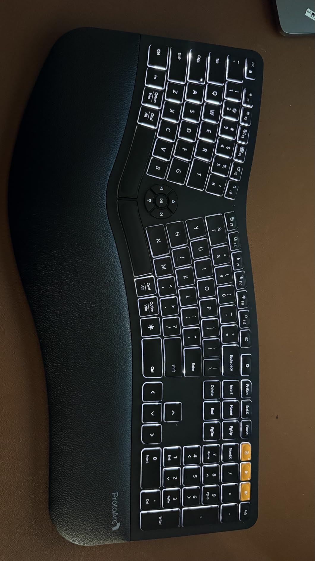 ProtoArc EK01 Plus Backlit Bluetooth Ergonomic Keyboard, Full Size, Red - Adjustable brightness, split design, cushioned wrist rest, connect 3 devices via Bluetooth/2.4G, 2000mAh USB-C rechargeable customer photo 1