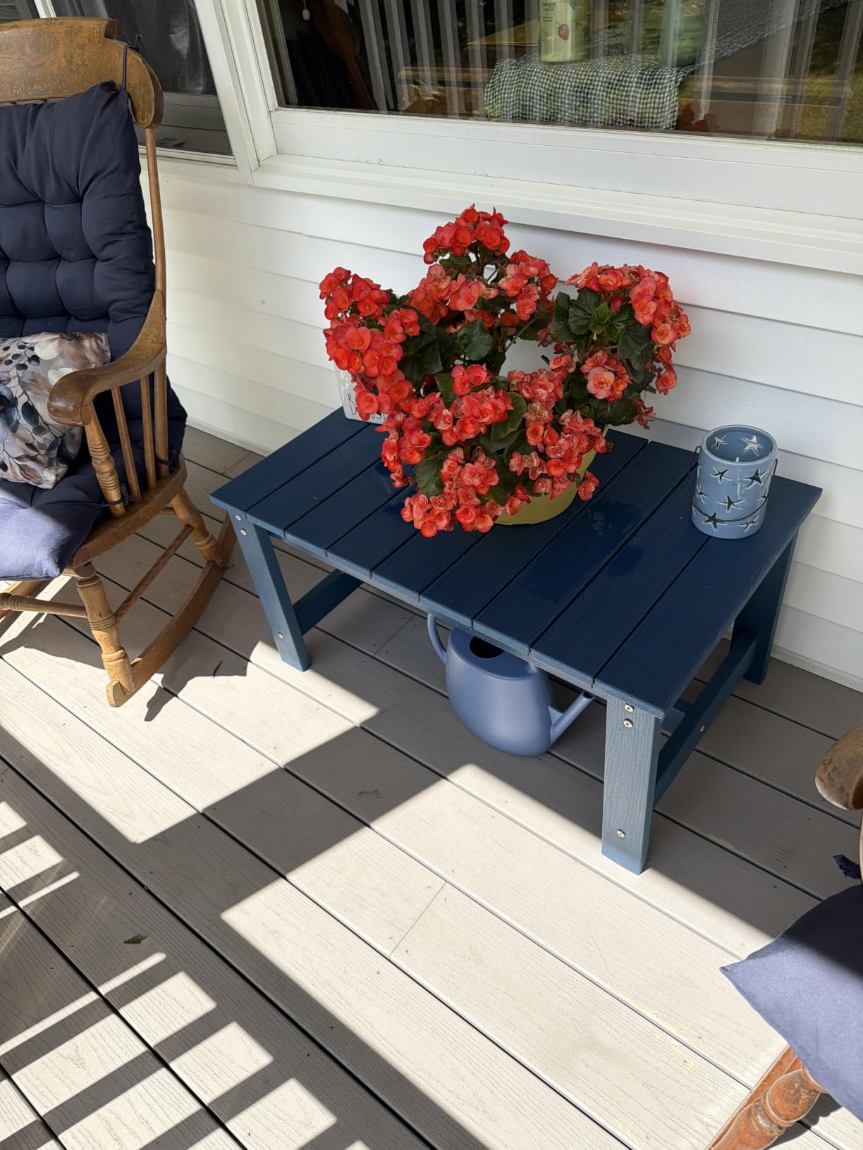 SERWALL HDPE Outdoor Coffee Table with Umbrella Hole, Black customer photo 1