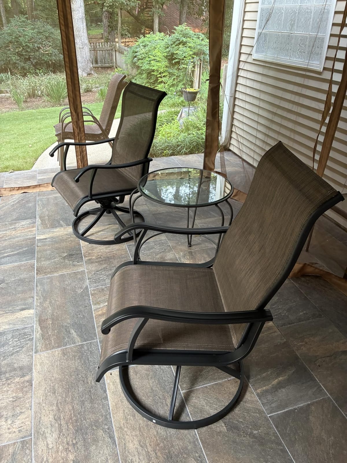 NUU GARDEN Patio Swivel Chair Set of 2, Outdoor Swivel Rocker Dining Chairs with All-Weather Textilene High Back and Metal Frame for Backyard Deck Lawn Garden, Brown customer photo 2