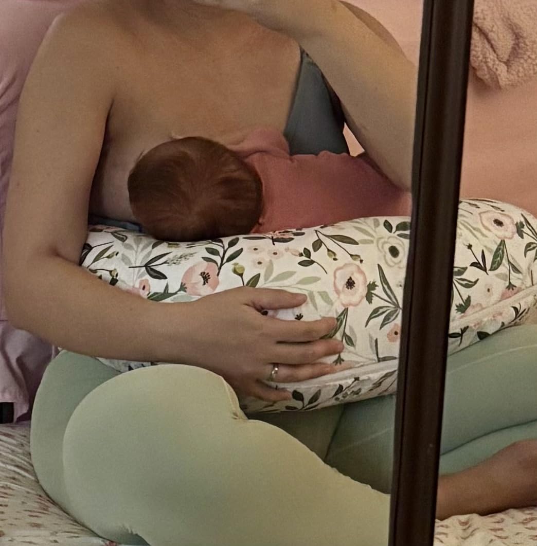 Boppy Nursing Pillow, Organic Cotton Cover, Ergonomic Breastfeeding Support | High, Firm, Large Area Cushion, Water-Repellent Liner, Washable Cover, Flexible Fiber Fill - Green Cut Out Leaves customer photo 2
