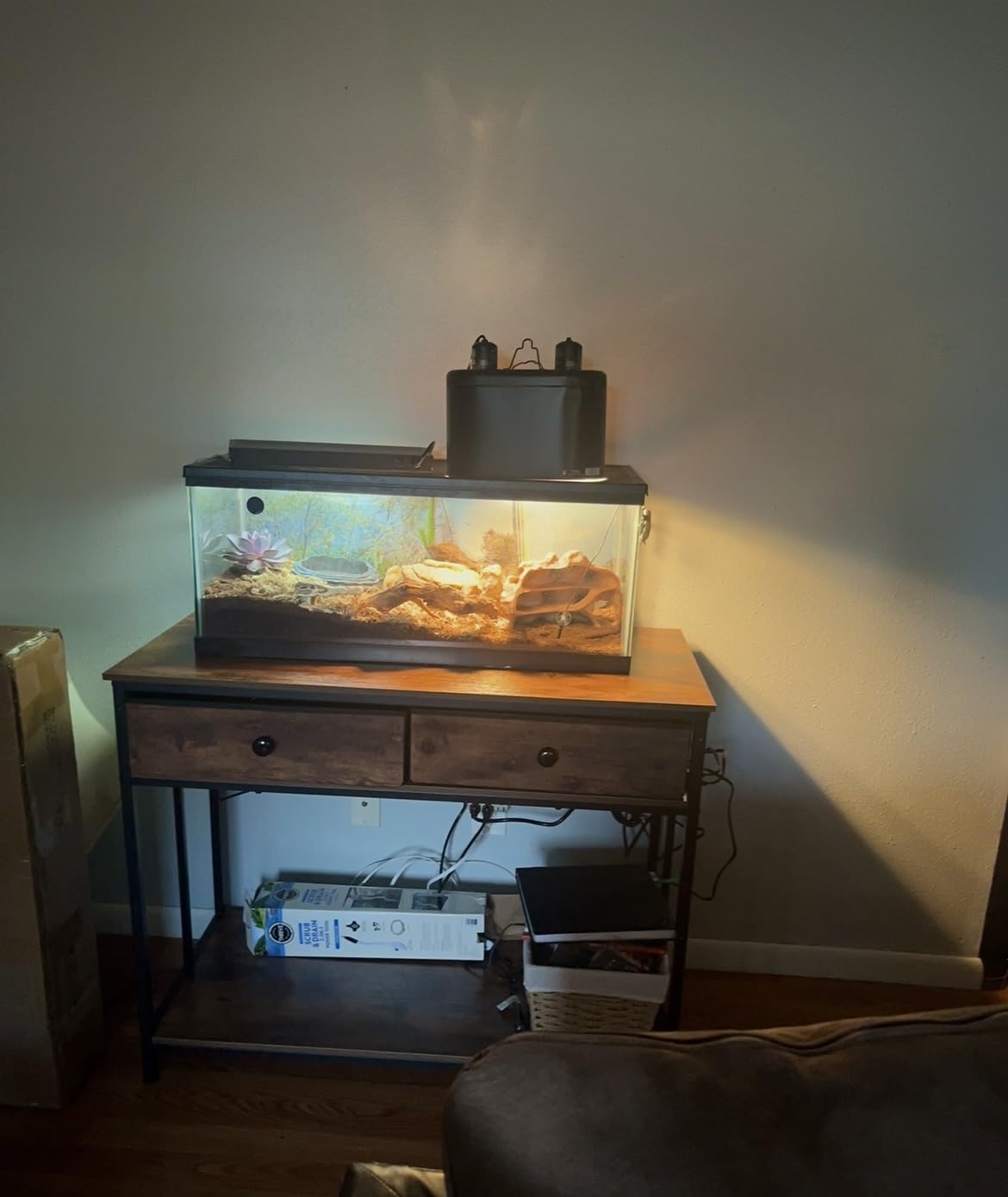 VOWNER 40 Gallon Aquarium Stand with Power Outlet & Cabinet Storage, Brown customer photo 2