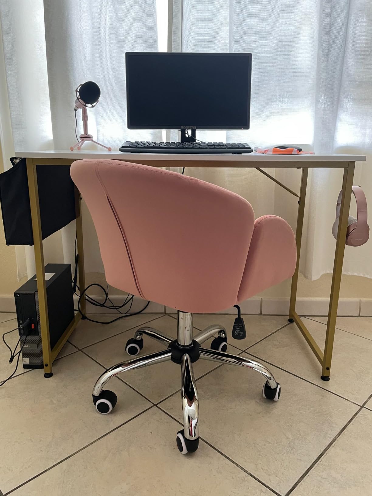 Lufeiya Small Desk for Small Spaces, 32 Inch Kids Girls Study Writing Desks for Bedroom, Simple Modern Laptop PC Little Side Table with Storage Bag Headphone Hooks, Black customer photo 2