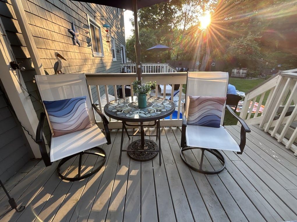 Outsunny Outdoor Patio Swivel Chairs High Back Patio Dining Chairs Beige | Set of 2, All-Weather Mesh Fabric, Metal Frame, for Backyard, Lawn, Porch or Garden customer photo 1