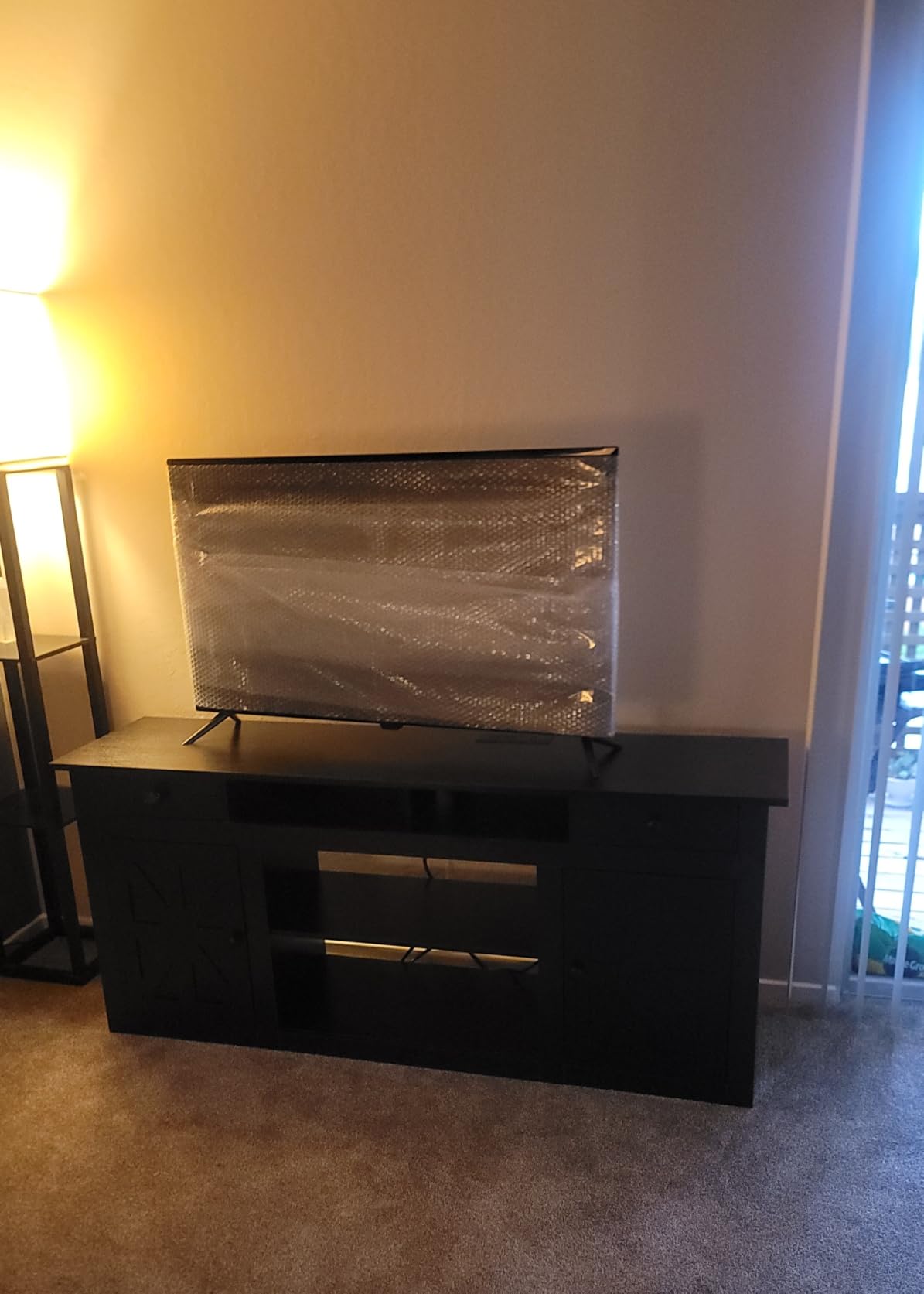 YITAHOME Farmhouse TV Stand with Power Outlet for 80 Inch TVs, Black | 70