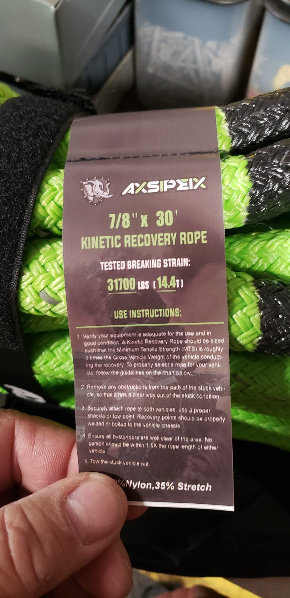 Kinetic Recovery Rope Kit (Reflective), 1.25in x 30ft 56,000Lbs, 35% High Elasticity, w/ 2 Soft Shackles, 18,666Lbs Work Load Limit for 4x4 Offroad Vehicle customer photo 1
