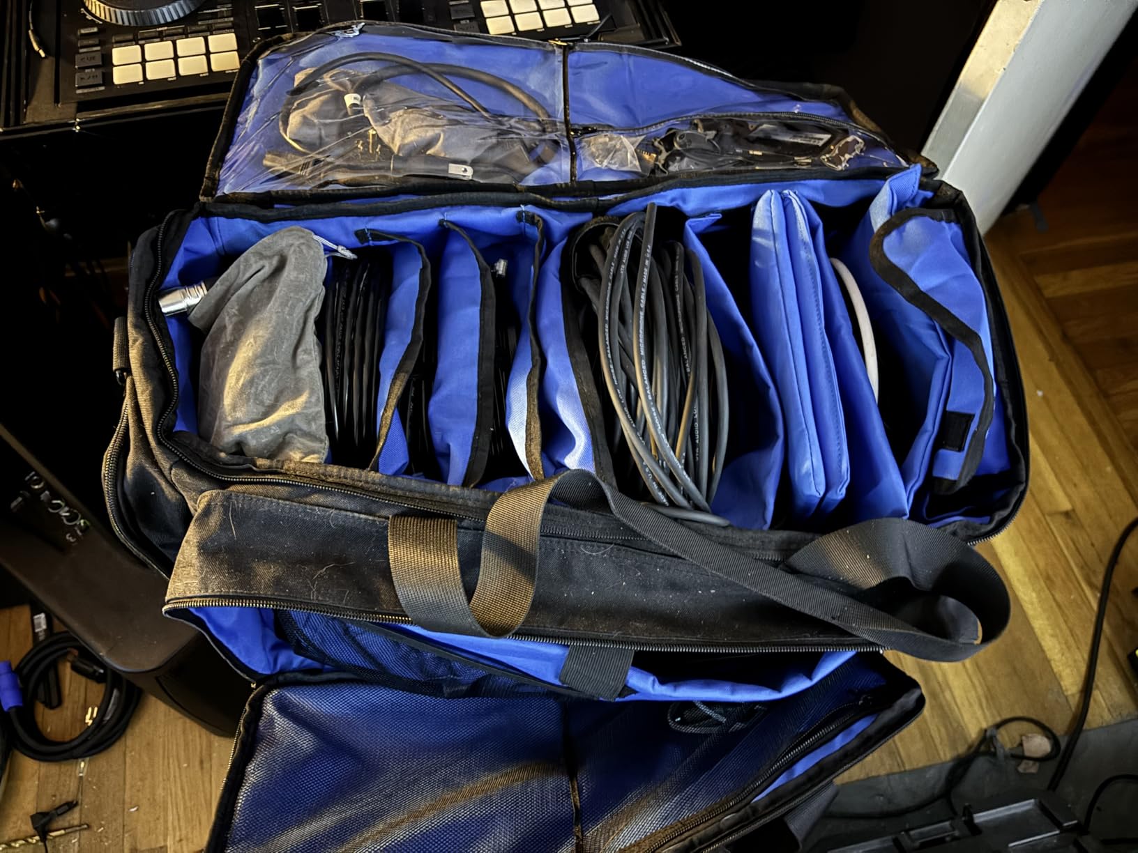 Large DJ Cable Bag with Detachable Dividers, Bottom Pad | DJ Bag for Equipment and Accessories with Laptop and Microphone Pocket, DJ Gig Bag for Musician, Professional, Travel, Blue customer photo 2