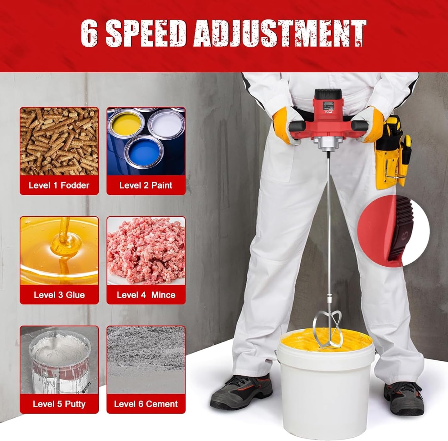 IMAYCC Drill Mixer,3200W 20A Concrete Mixer for Drill, 110V Corded Variable Speeds Cement Mixer, Mixing Drill for Mud,Motar,Paint, Grout, Plaster, Thinset customer photo 1
