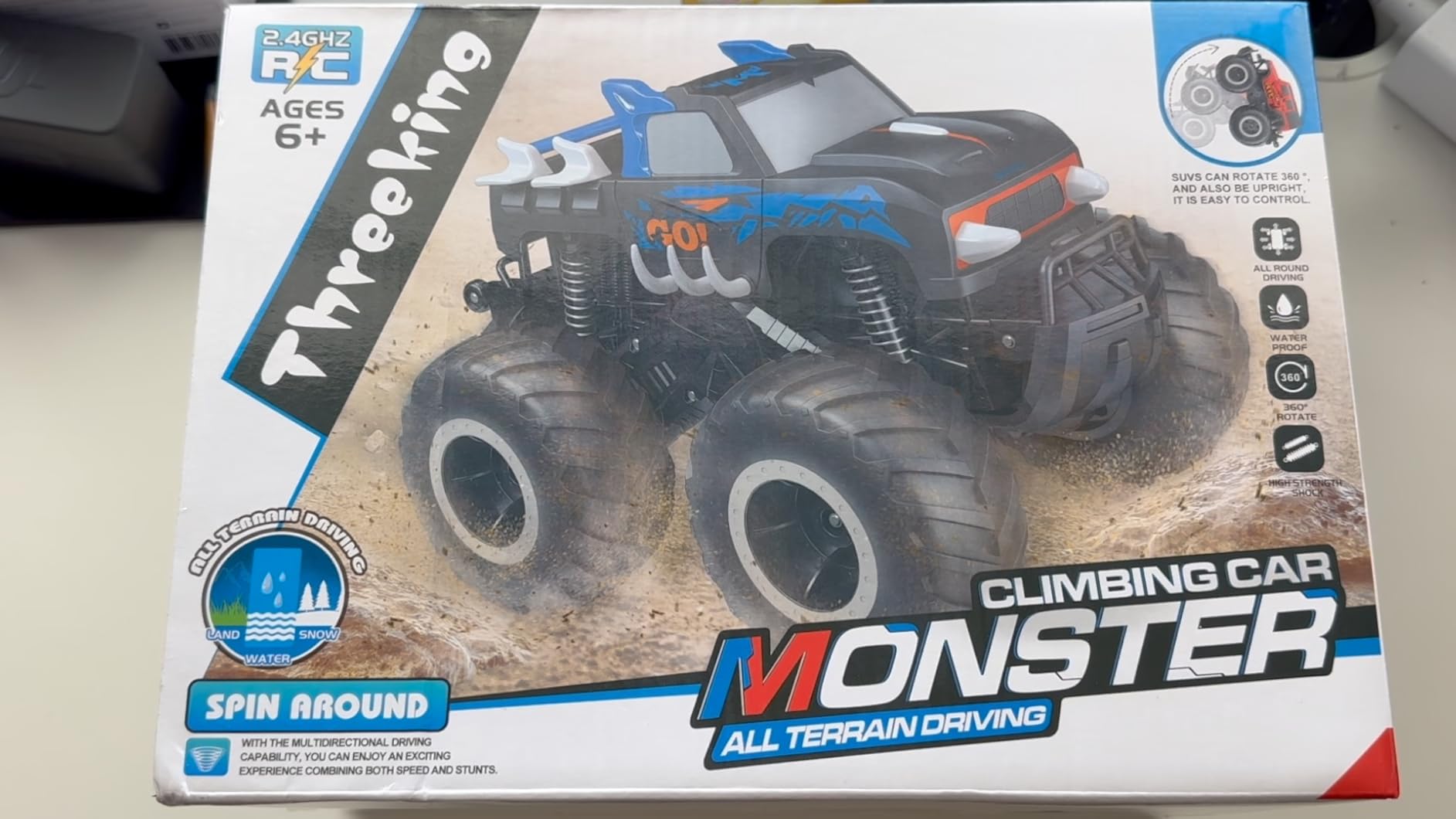GoBang 1:16 Amphibious Cyber Police Car Monster Truck Toys Gifts for Kids | Remote Control Car Waterproof Rc Cars 4WD All Terrain Off-Road Trucks for 6 7 8 9 10 11 12 Year Old Boys Girls Gifts Presents customer photo 1