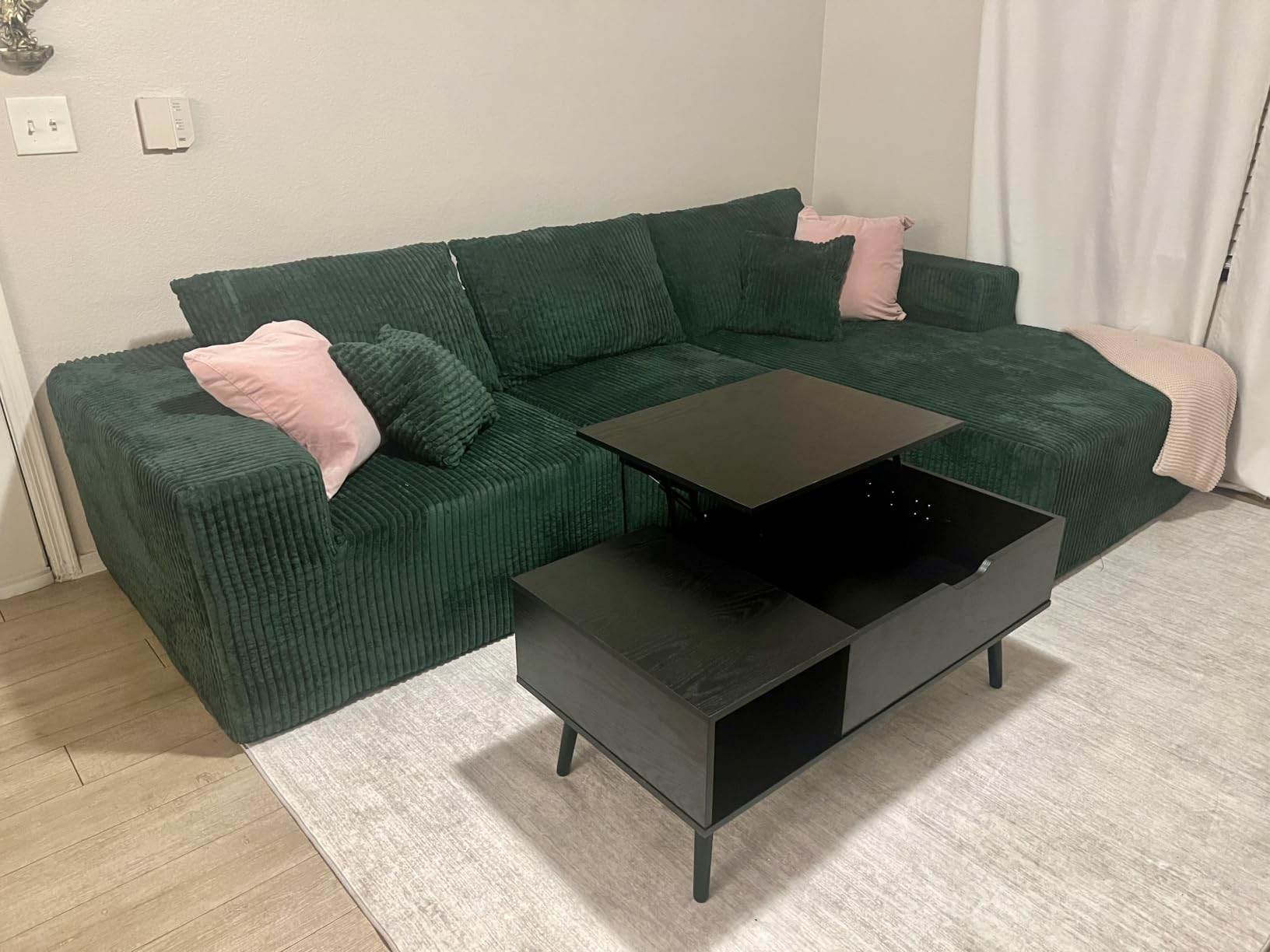 OLIXIS Wooden Coffee Table, Lift Top Coffee Table with Large Hidden Compartment and Ample Storage Shelf, Lift Tabletop Dining Table for Living Room, Home Small Space, Rustic customer photo 2