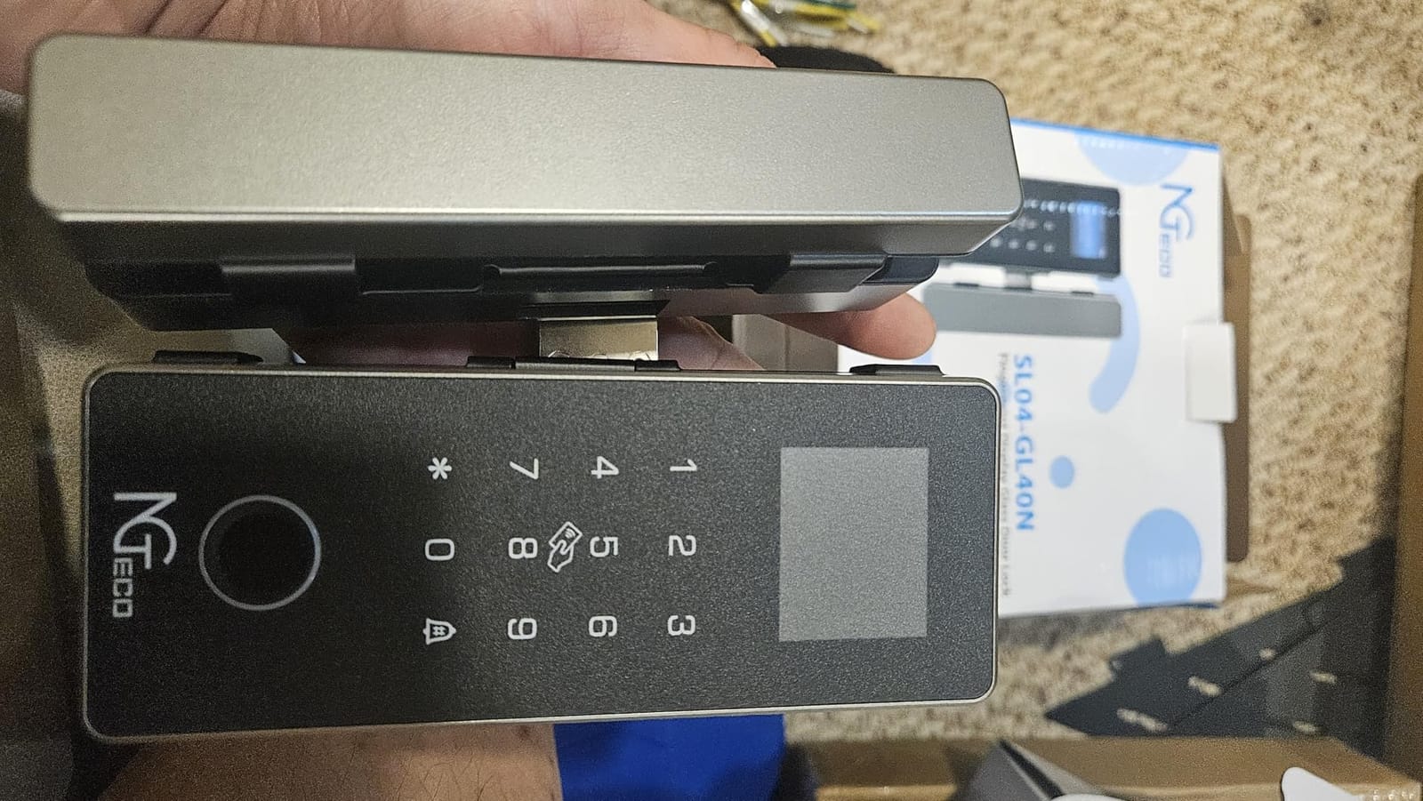 NGTeco Smart Glass Door Locks, 5 Unlock Ways Keyless Entry Gate Locks, Remote Control, Fingerprint, IC Card, Password, No Drill Door Locks for Home,Green House,Cabinet,Office customer photo 2