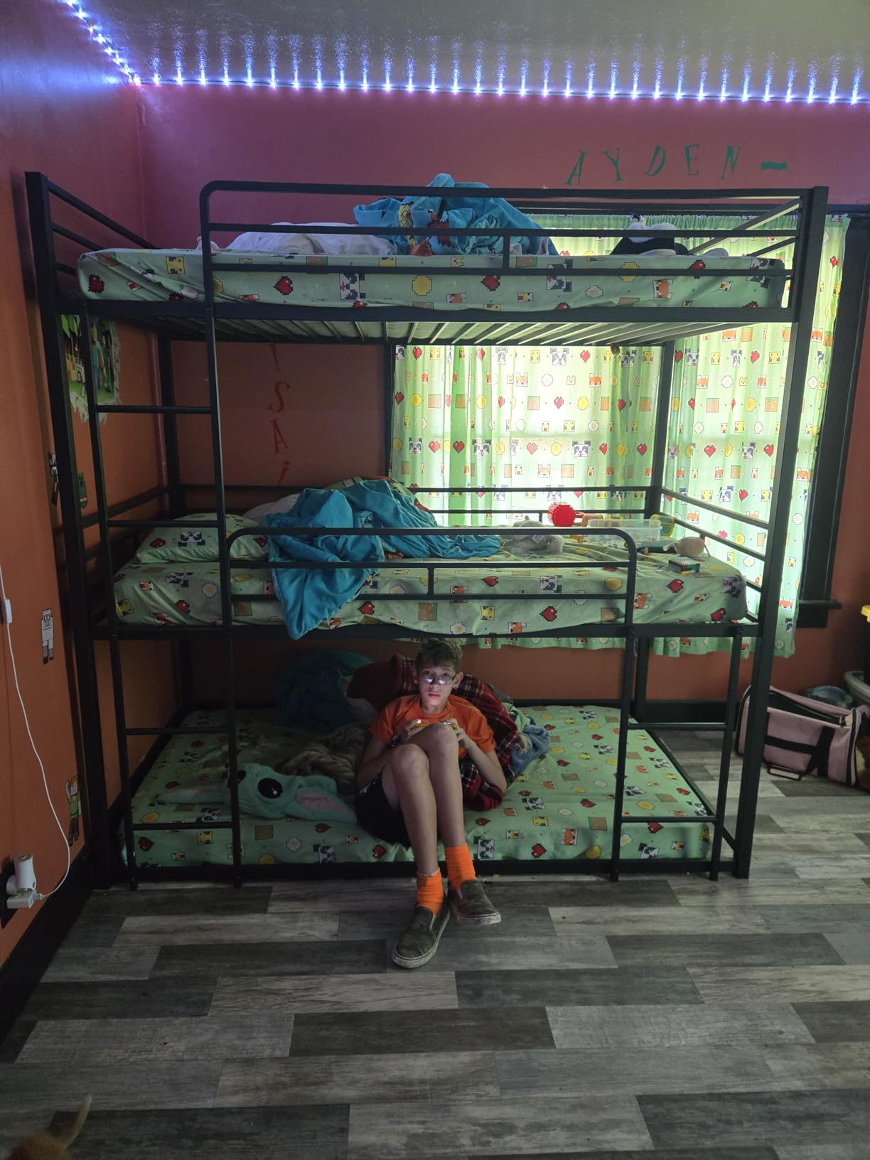 LIKIMIO Triple Bunk Bed Twin Over Twin Over Twin, Black | Bunk Bed Twin Over Twin Over Twin, Full-Length Guardrails, Heavy-Duty Metal Frame, Sturdy Metal Construction, No Box Spring customer photo 1