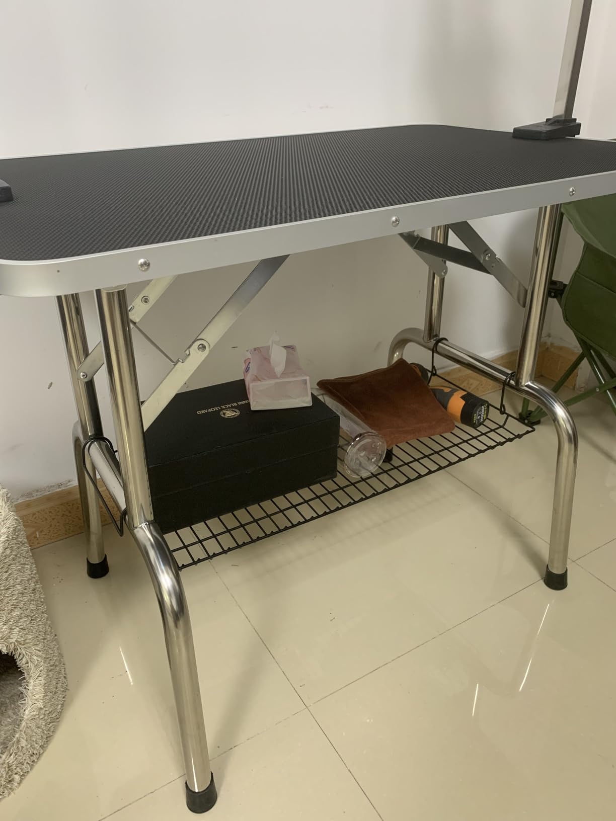 36'' Foldable Dog Grooming Table with Adjustable H-Frame Arm & 2 Nooses, Heavy-Duty Stainless Steel Frame, Non-Slip Top, Tool Caddy and Mesh Tray, Black customer photo 1