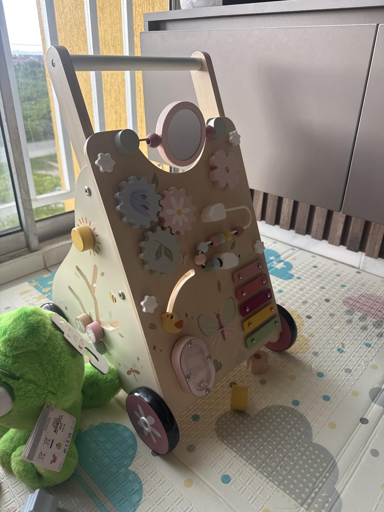 Pithfor Wooden Baby Walker, Baby Push Walker with Activity Center for Girls Boys, Montessori Push Walker Toys for Babies Learning to Walk, Sit-to-Stand, for 10-12 Months 1 2 3 Years Old customer photo 1