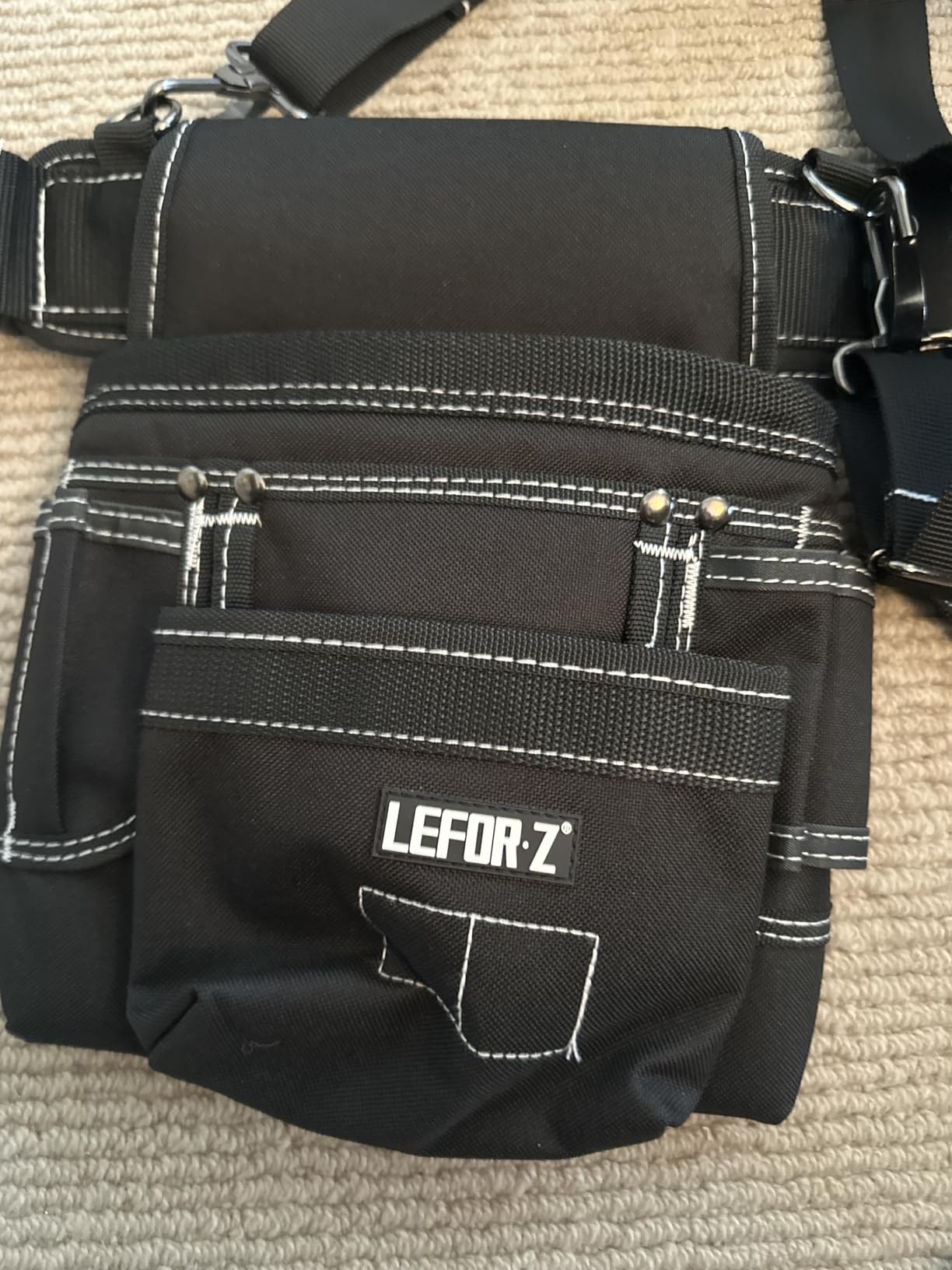 Tool Belt with Suspenders,27-Pockets Heavy Duty Tool Belts for Men with Magnetic Tool Pouch,Detachable & Adjustable Work Belt Bag for Electrician,Carpenter,Construction,Utility Toolbelt,Black customer photo 1