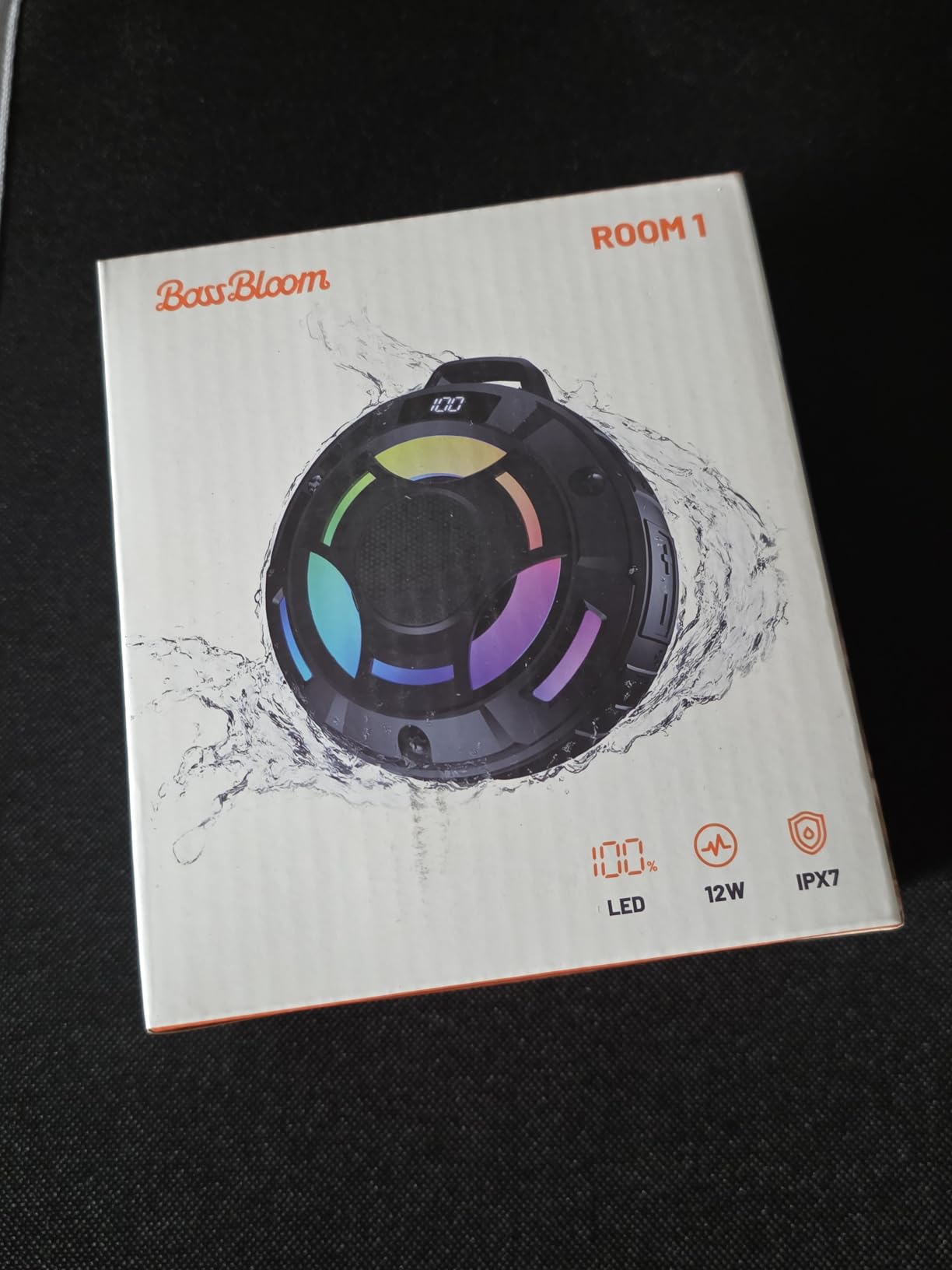 BassBloom Room 1 Shower Bluetooth Speaker, IPX7 Waterproof, Black | 12W Powerful JIKE BASS Sound, 15H Playtime, LED Power Display, RGB Lights, for Kayaking, Pool, Beach, Camping customer photo 1