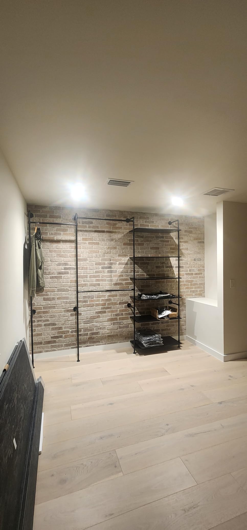 ONBRILL T3 Closet System with Stepless Dimmable LED Light & 4 Large Drawers, Adjustable from 6'6'' to 8'11'', Heavy Duty Industrial Pipe Clothes Rack with 6 Wood Shelves & 4 Hanging Rods, Black Gray Oak customer photo 1
