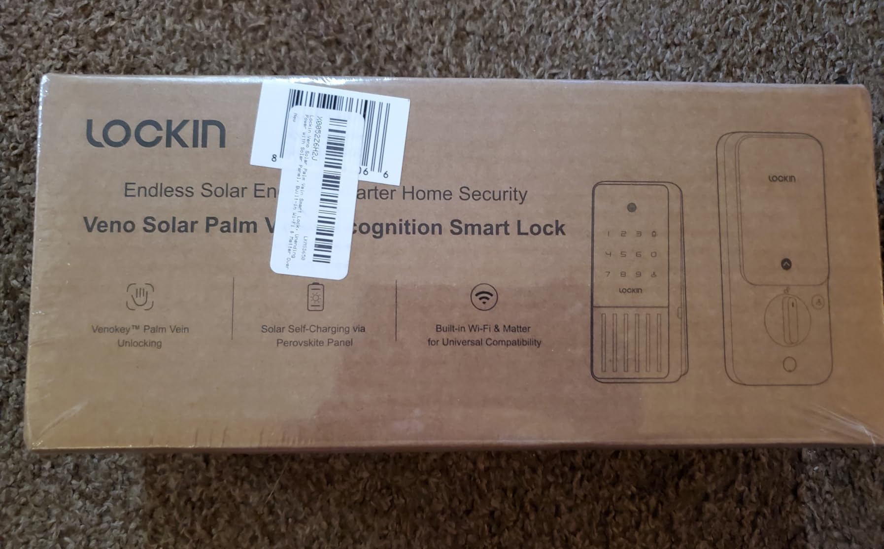 Lockin Veno Solar Palm Smart Lock, Palm Vein Keyless Entry Door Lock | Solar Powered Deadbolt, 5 Unlock Methods, Built-in WiFi, Works with Apple Home, Alexa, and Google Home, No Subscription customer photo 1