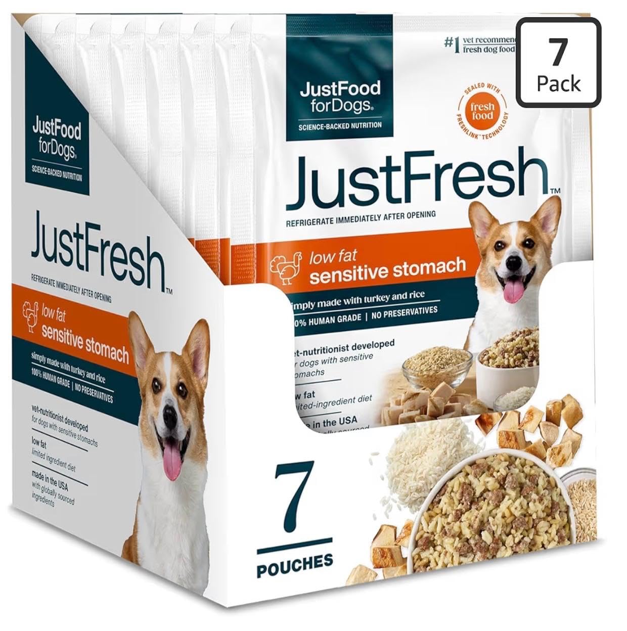 JustFoodForDogs JustFresh Fresh Sensitive Stomach Dog Food Pouches - 7 Pack (Human-Grade Turkey & Rice) customer photo 2