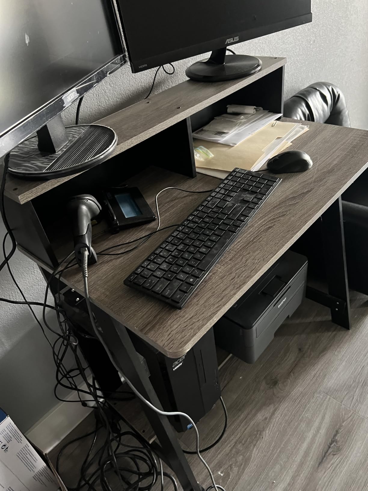 Furinno Jaya Desk, 39.2 Wide Computer Desk with Drawer, Darkwood customer photo 1