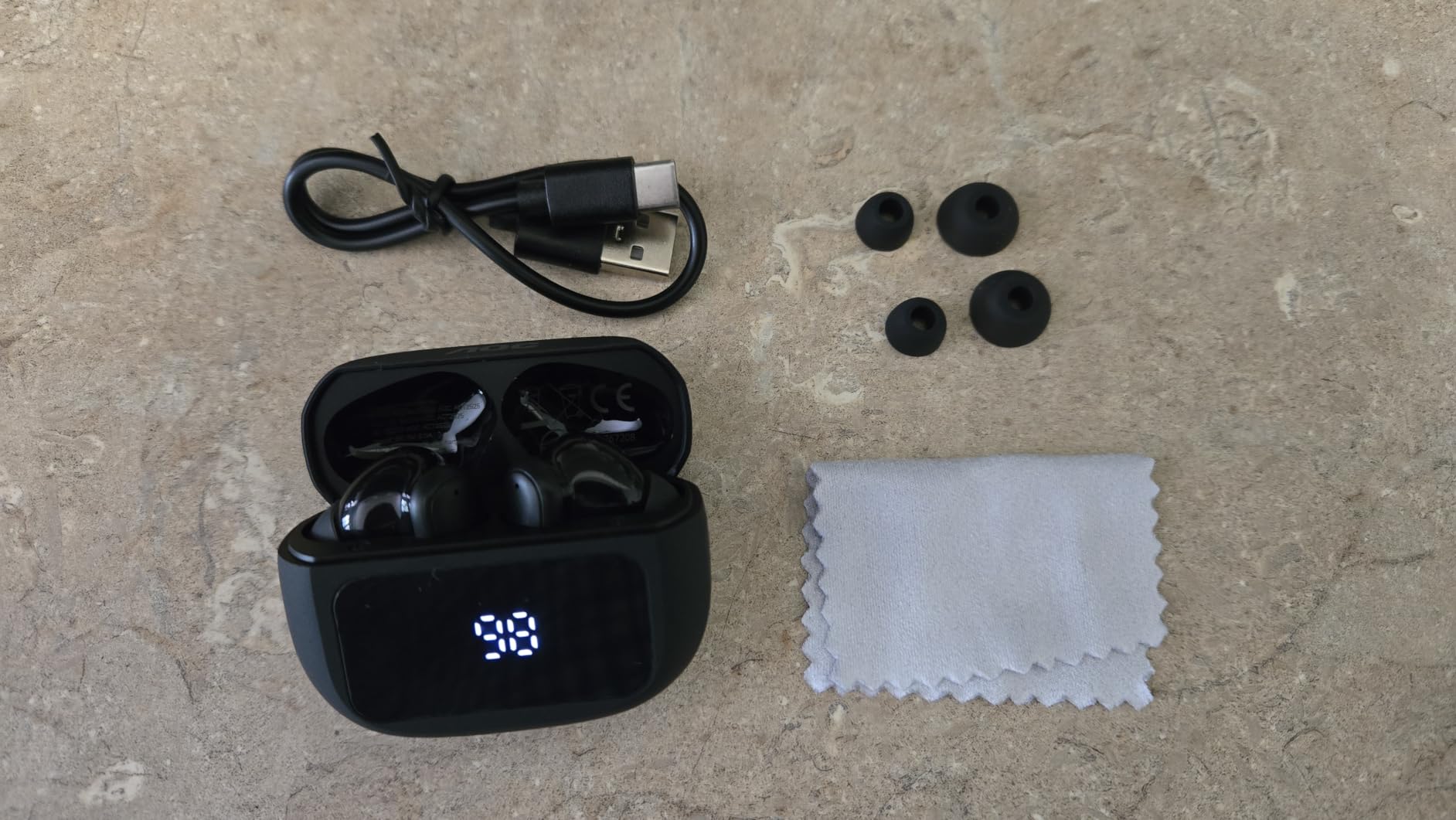 AOC Noise Cancelling Wireless Earbuds, 39dB ANC, 45H, LED Display, Black | in Ear Bluetooth 5.4 Headphones with 6 ENC Mic, Transparency Mode, Deep Bass Sound, 36 EQs via App, Fit for Sports, Commuting customer photo 1
