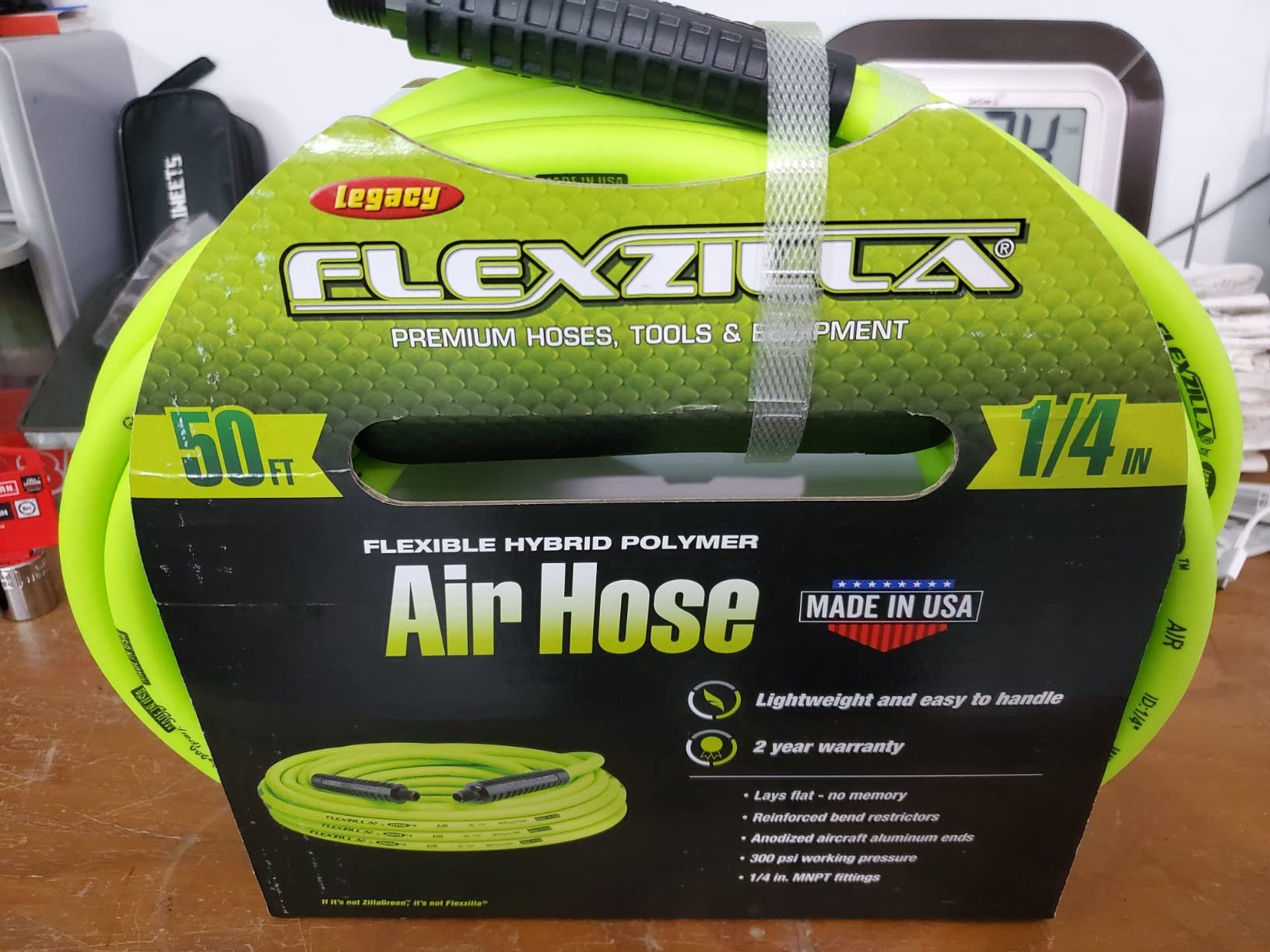 Flexzilla Air Compressor Hose, 1/4 in. x 25 ft., 1/4 in. MNPT Fittings, No-Kink, All Weather, Lightweight, Premium Hybrid Polymer, 300 PSI, ZillaGreen customer photo 2