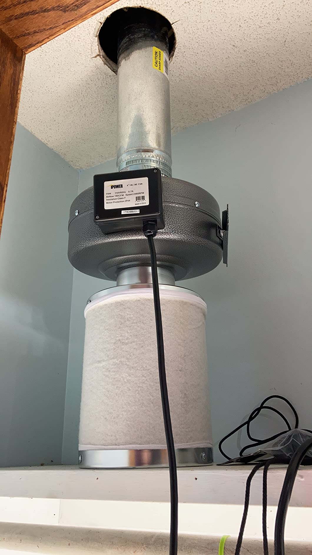 iPower 4 Inch 190 CFM Inline Exhaust Fan, Air Carbon Filter, 8 Feet Ducting, Rope Hanger for Grow Tent Ventilation, Lite Kits customer photo 1