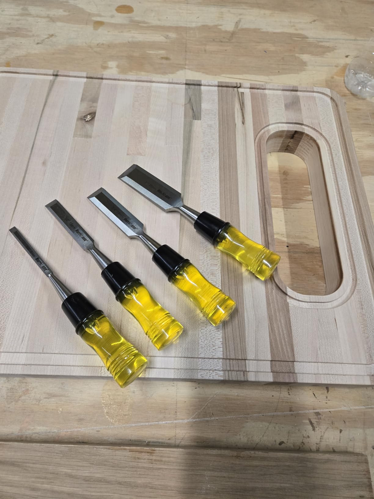 HURRICANE 4 Piece Wood Chisel Set for Woodworking. CR-V Steel Beveled Edge Blades with Safety Caps. Durable PVC High Impact Handle, for Precision Carving & DIY Projects (1/4