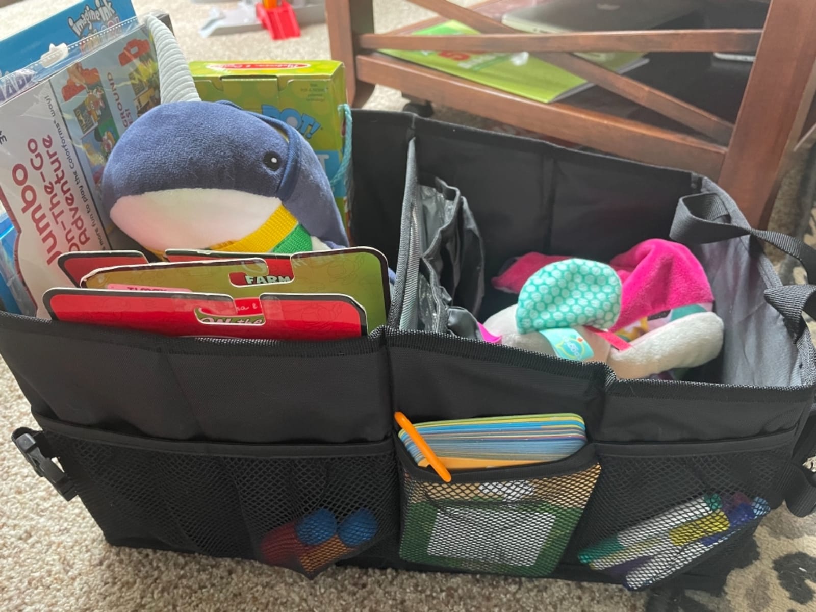 Easy-to-Reach Kids Car Organizer with Tissue Box and Cup Holder for Back Seat, Front Seat, Between Seats, Floor - Tote Car Storage Organization for Toddlers - Kids Road Trip Travel Essentials (Black) customer photo 1