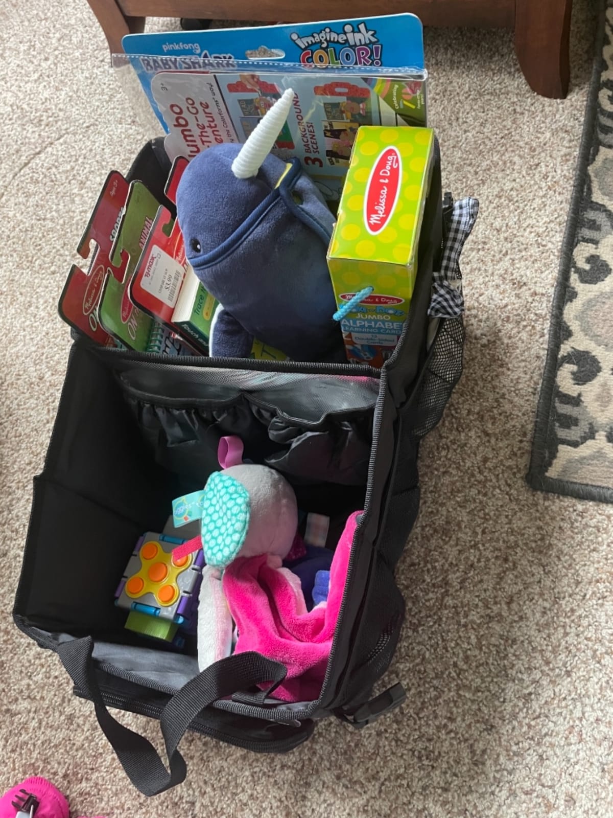 Easy-to-Reach Kids Car Organizer with Tissue Box and Cup Holder for Back Seat, Front Seat, Between Seats, Floor - Tote Car Storage Organization for Toddlers - Kids Road Trip Travel Essentials (Black) customer photo 2