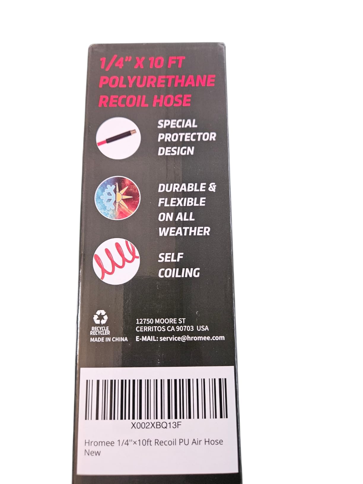 Hromee 1/4 in x 25 ft Polyurethane Recoil Air Hose with Bend Restrictors Compressor Hose with 1/4