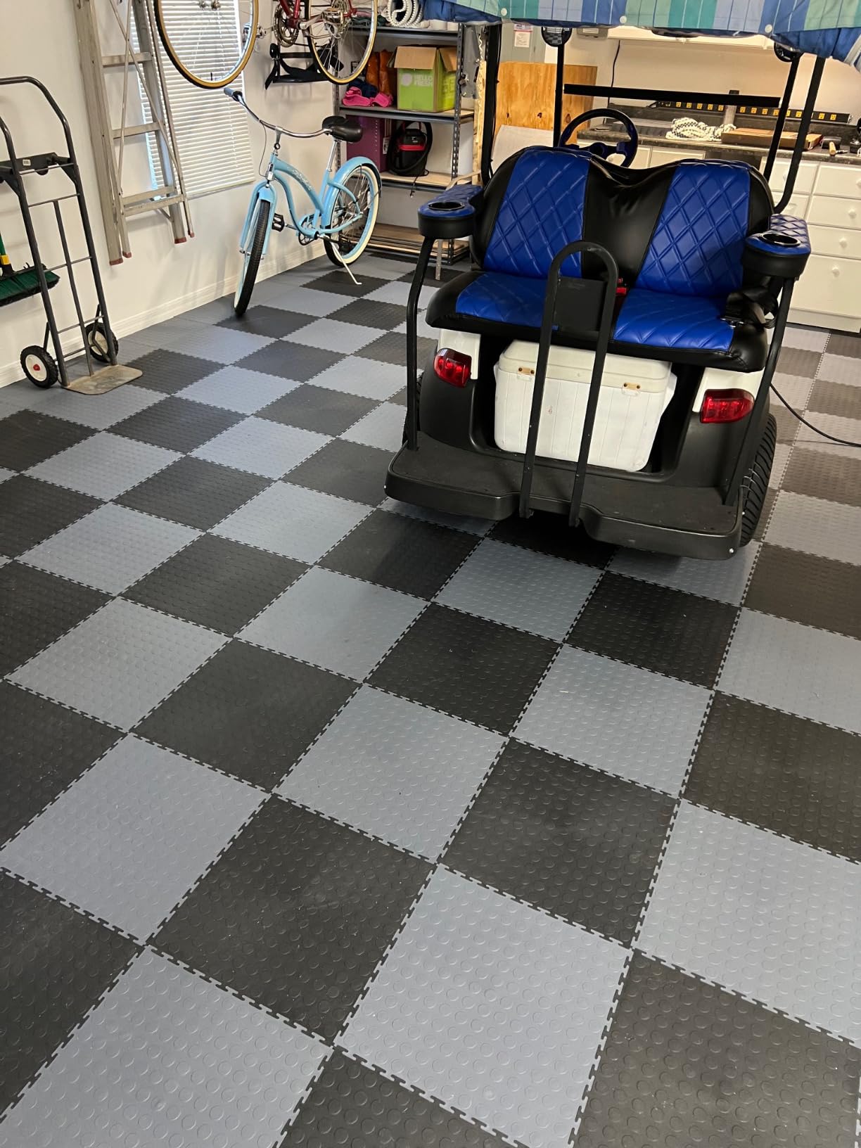 VersaTex Garage Floor 18 x 18 inch Square Plastic Raised Coin Interlocking Floor Tiles for Home Gym, Garage Flooring, Trade Show Flooring, Basement Tiles, 24 Pack (Black) customer photo 1