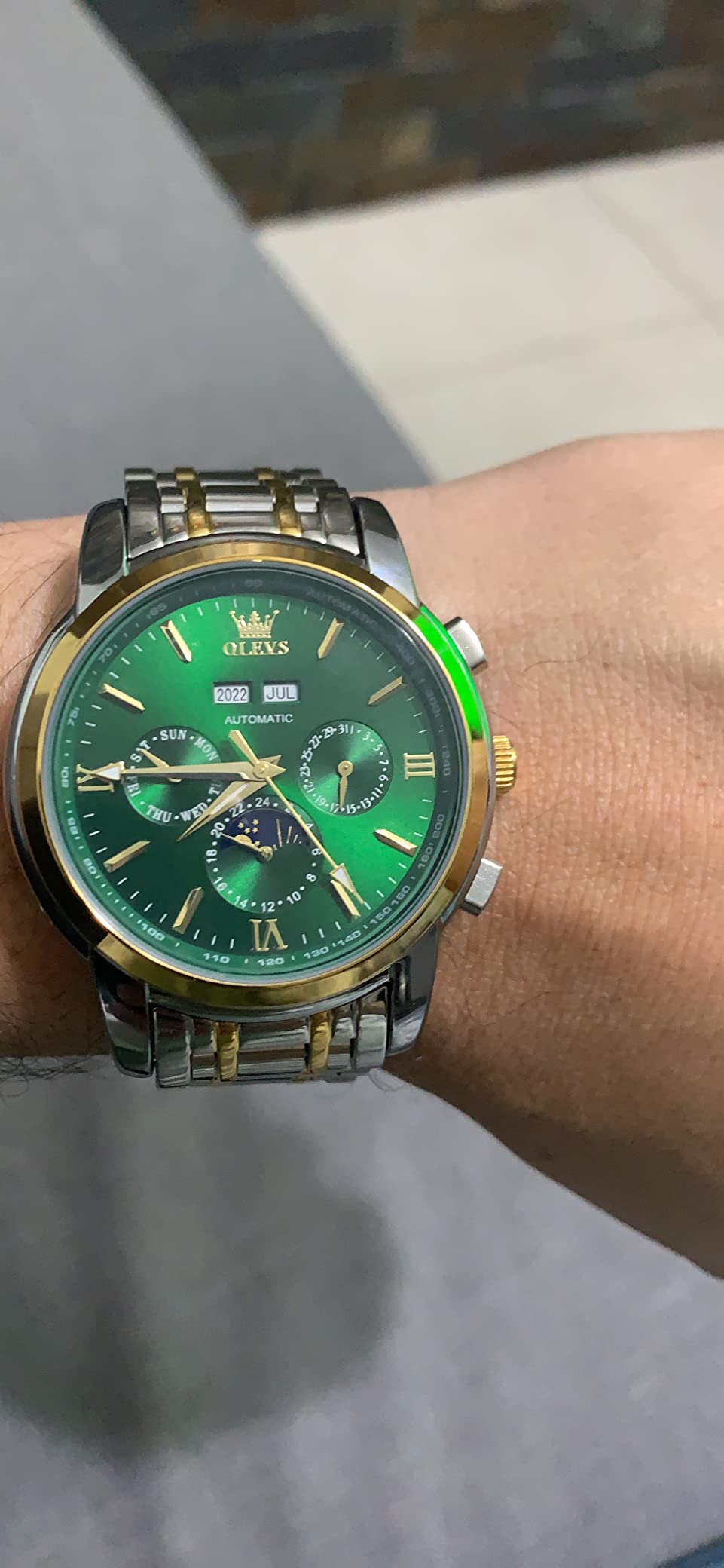 OLEVS Automatic Men Watch Self Winding Mechanical Luxury Dress Moon Phase Stainless Steel Waterproof Luminous Calendar Wrist Watch customer photo 1
