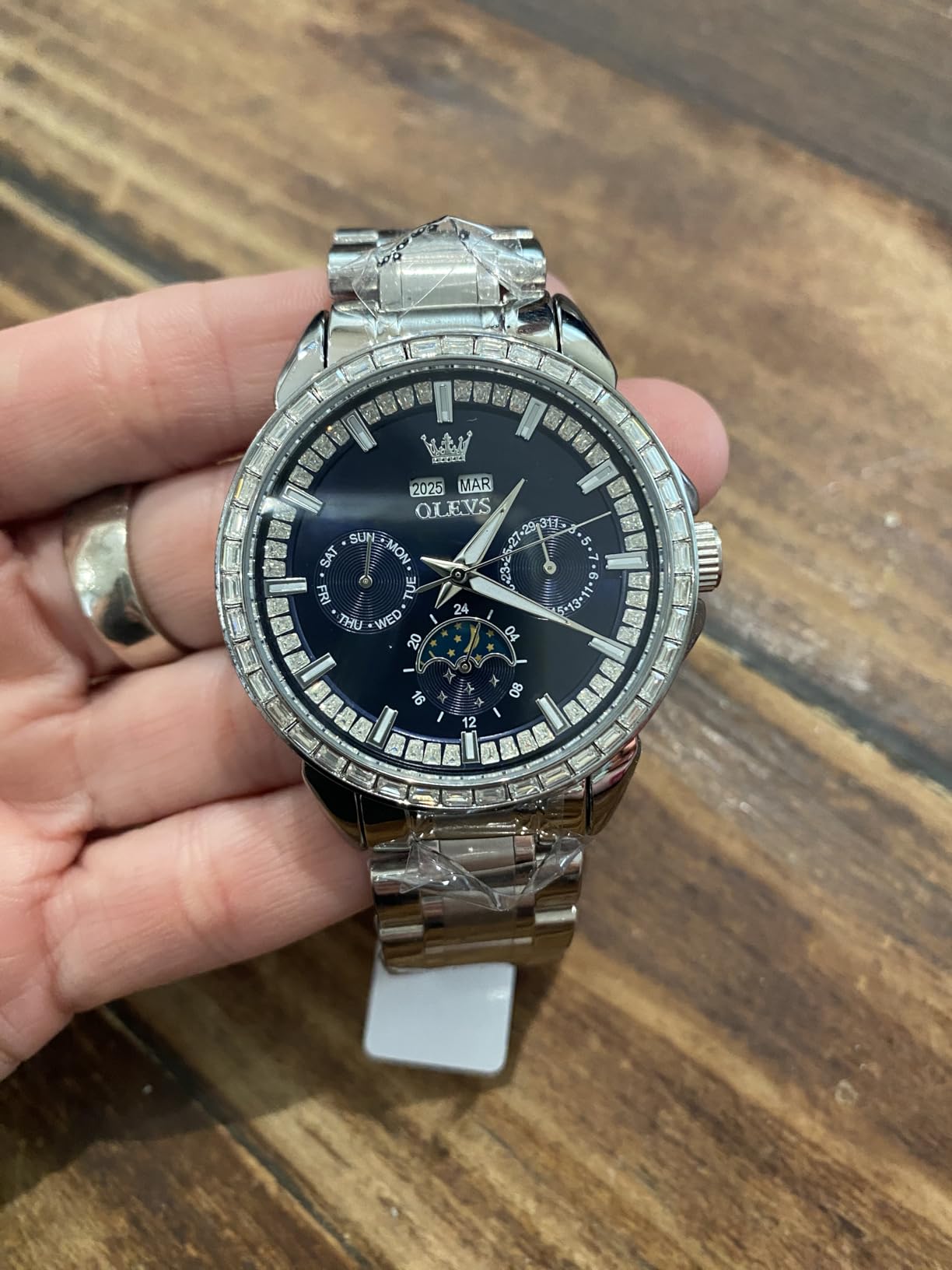 OLEVS Automatic Men Watch Self Winding Mechanical Luxury Dress Moon Phase Stainless Steel Waterproof Luminous Calendar Wrist Watch customer photo 2