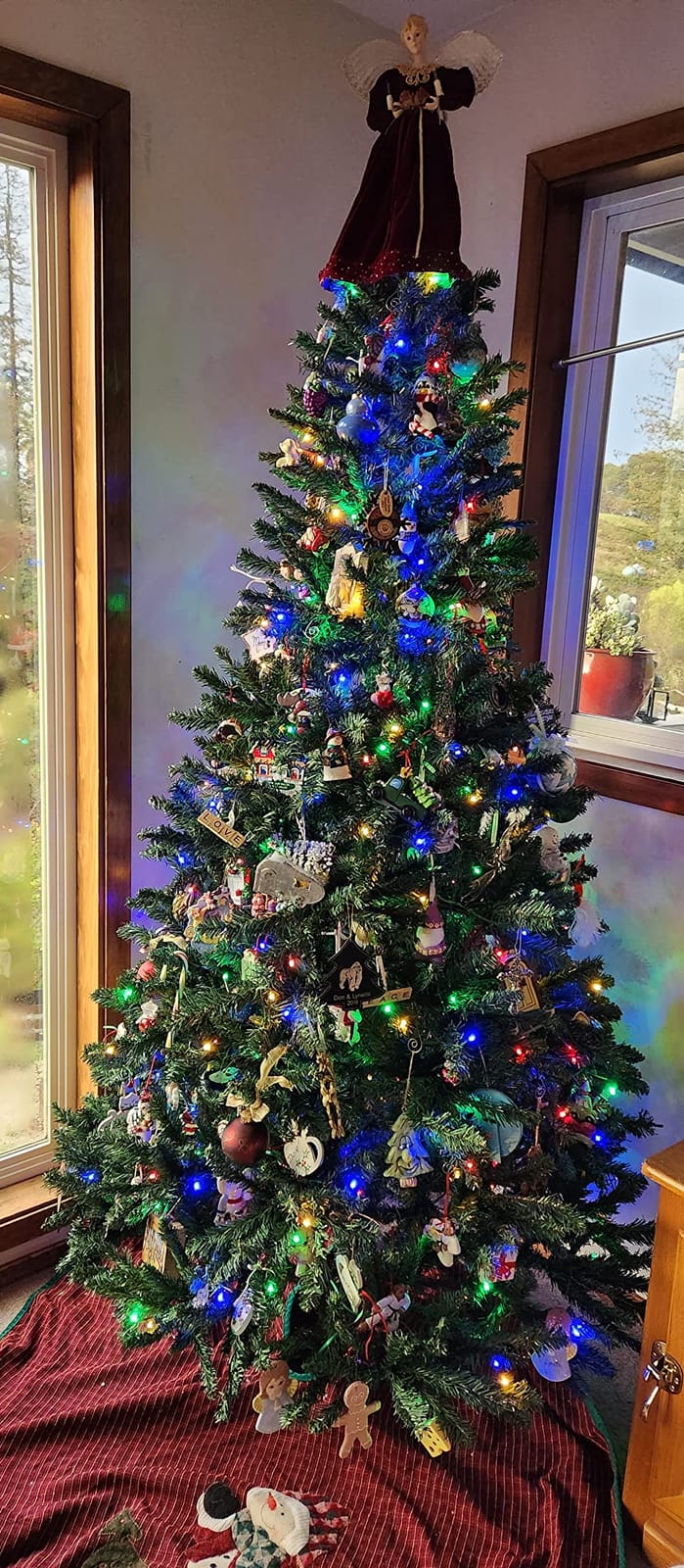 Hykolity 6ft Artificial Prelit Christmas Tree with 250 Multicolor LEDs, Flame-Retardant PVC Branches, 1,032 Tips, 10 Display Modes, Hinged Setup, Foot Pedal and Metal Stand customer photo 1