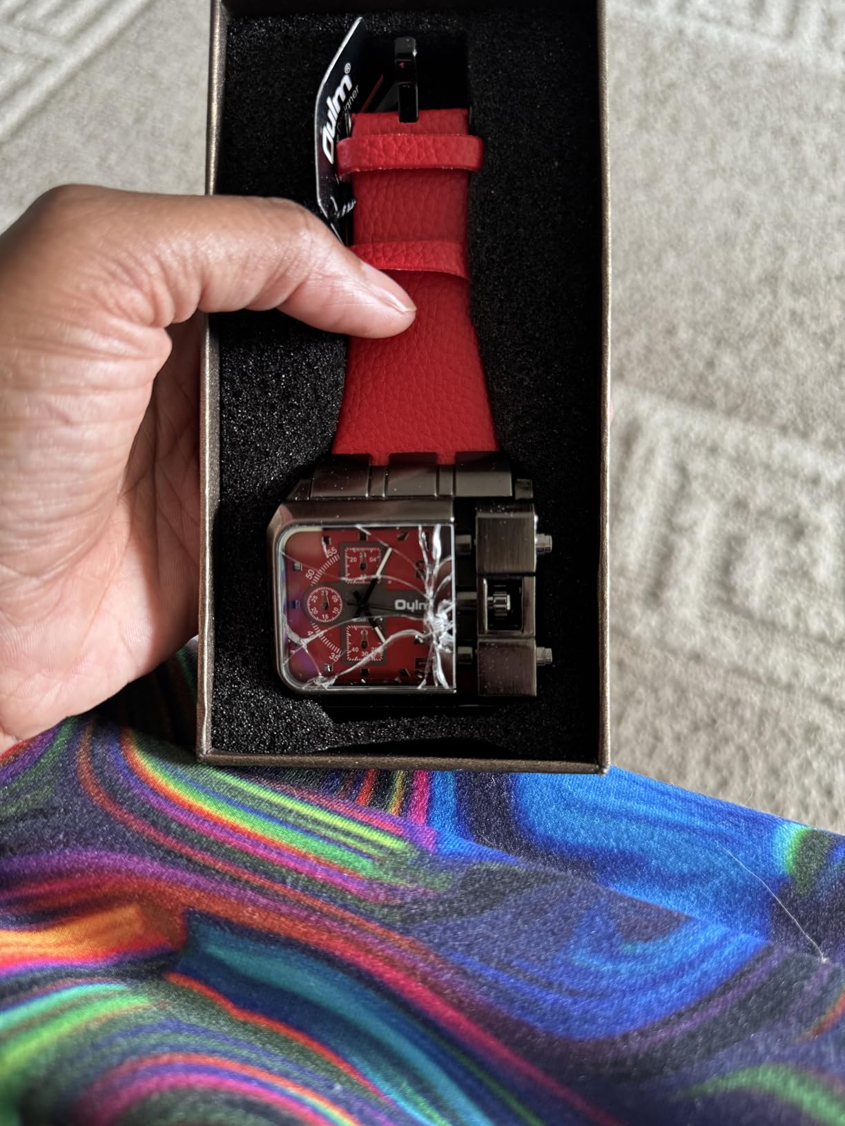 Reginald Hip Hop 53MM Men's Large Face Square Watch, Red customer photo 2